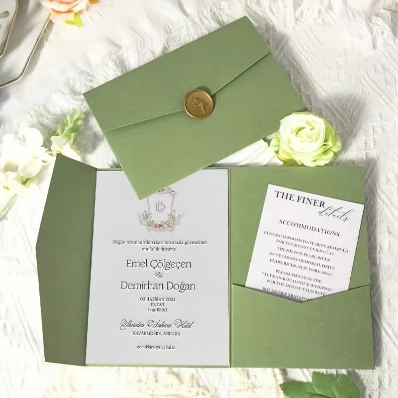 10pcs/lot Tri-fold Envelopes Green 18x13cm for Wedding Invitation Postcard Giftbox Bag Packaging Storage High-grade 250g Paper