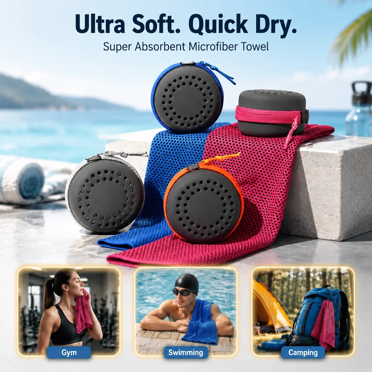 Microfiber Towel Quick Dry Super Absorbent Ultra Soft Lightweight for Sports Gym Yoga Swimming Camping Beach Travel 30x80cm