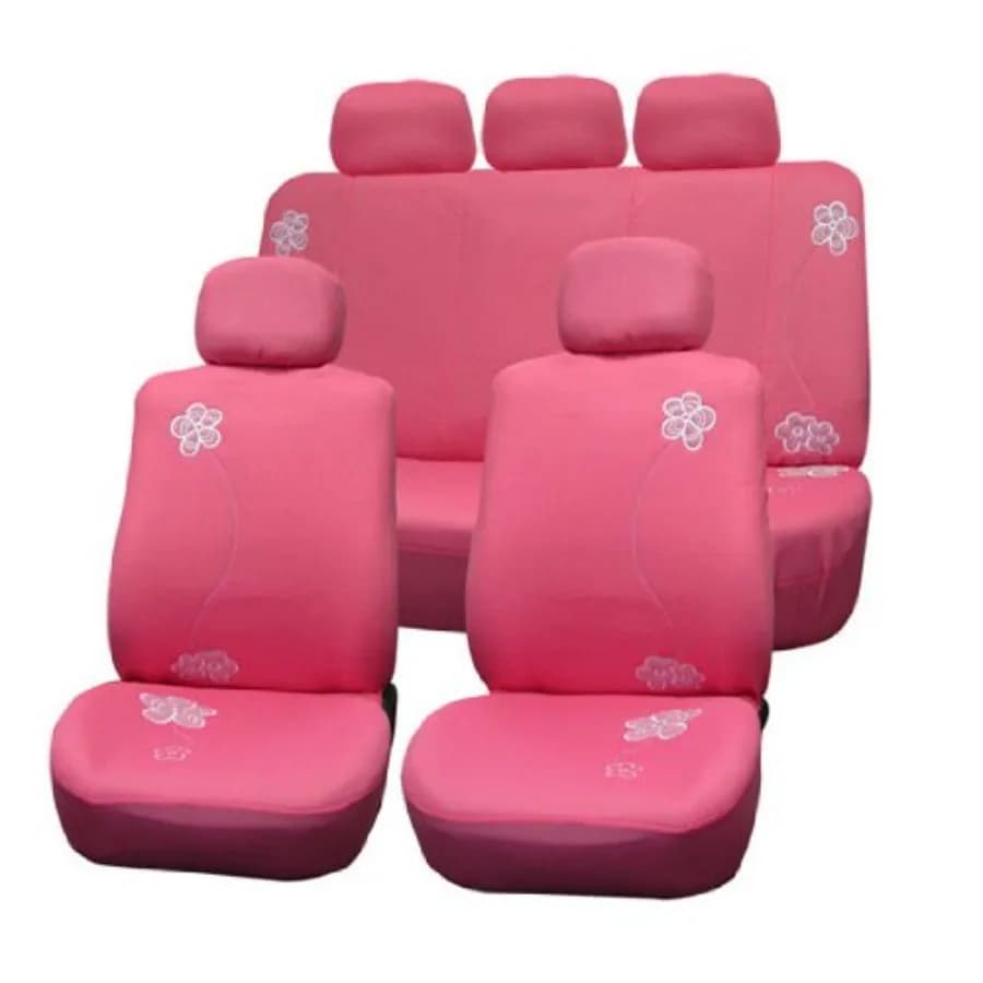 Set Completo di Coprisedili Auto Floreali Rosa con Design per Airbag e Sedili Posteriori Divisi, Adattabili Universalmente per Auto, Camion e SUV, Accessori Interni