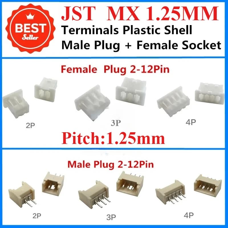 100 Pz JST MX1.25 2/3/4/5/6/7-12 Pin Terminali Guscio di Plastica Spina Maschio + Presa Femmina Connettore del Cavo Picth 1.25MM 2P 3P 4P 5P