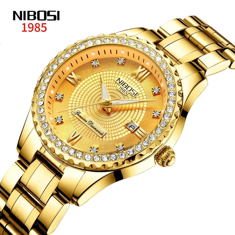 NIBOSI Brand Luxury Gold Quartz Watch for Women Fashionable Diamonds Watch with Stainless Steel Waterproof Date Relogio Female