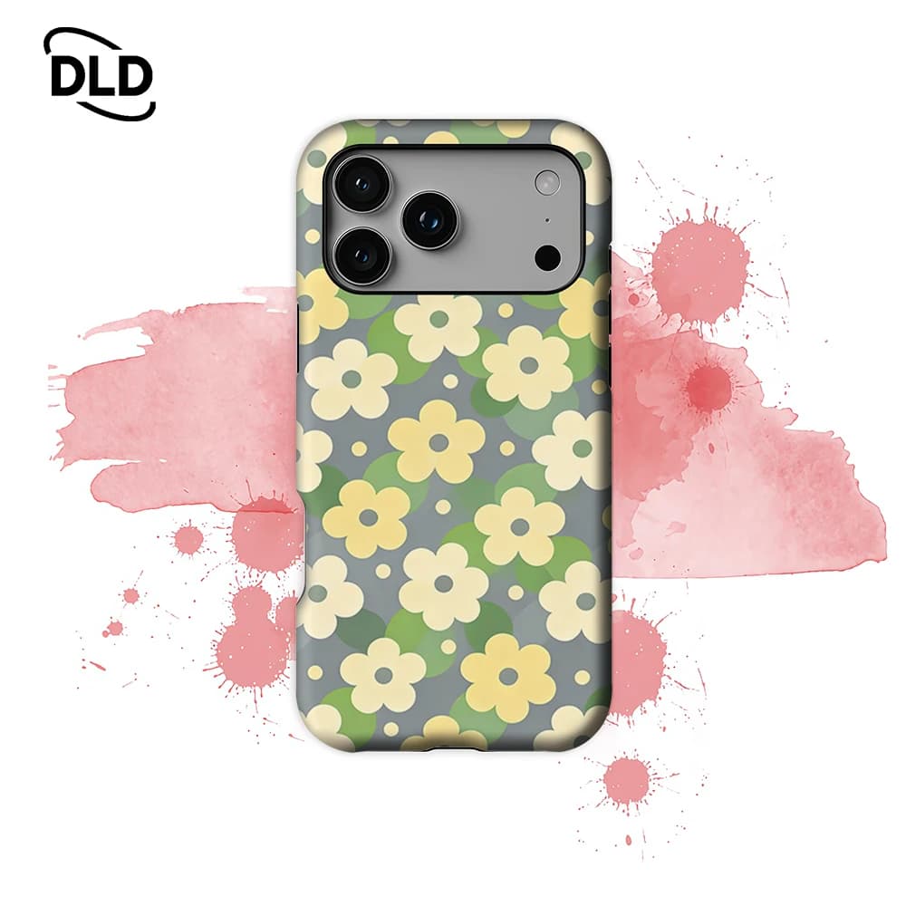 Custodia per telefono a strato singolo/doppio con motivo floreale margherita grigio-giallo per custodia magnetica per iPhone 17 16 15 14 13 Pro Max Plus