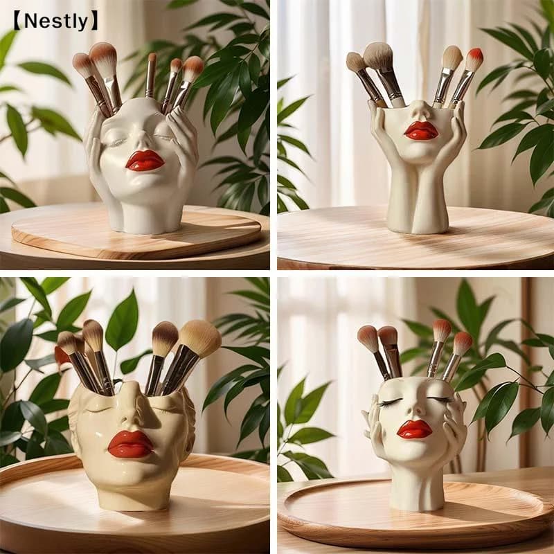Portapenne a forma di viso femminile, fatto a mano, artistico, vaso porta pennelli da trucco, elegante decorazione a forma di viso〔Nest〕