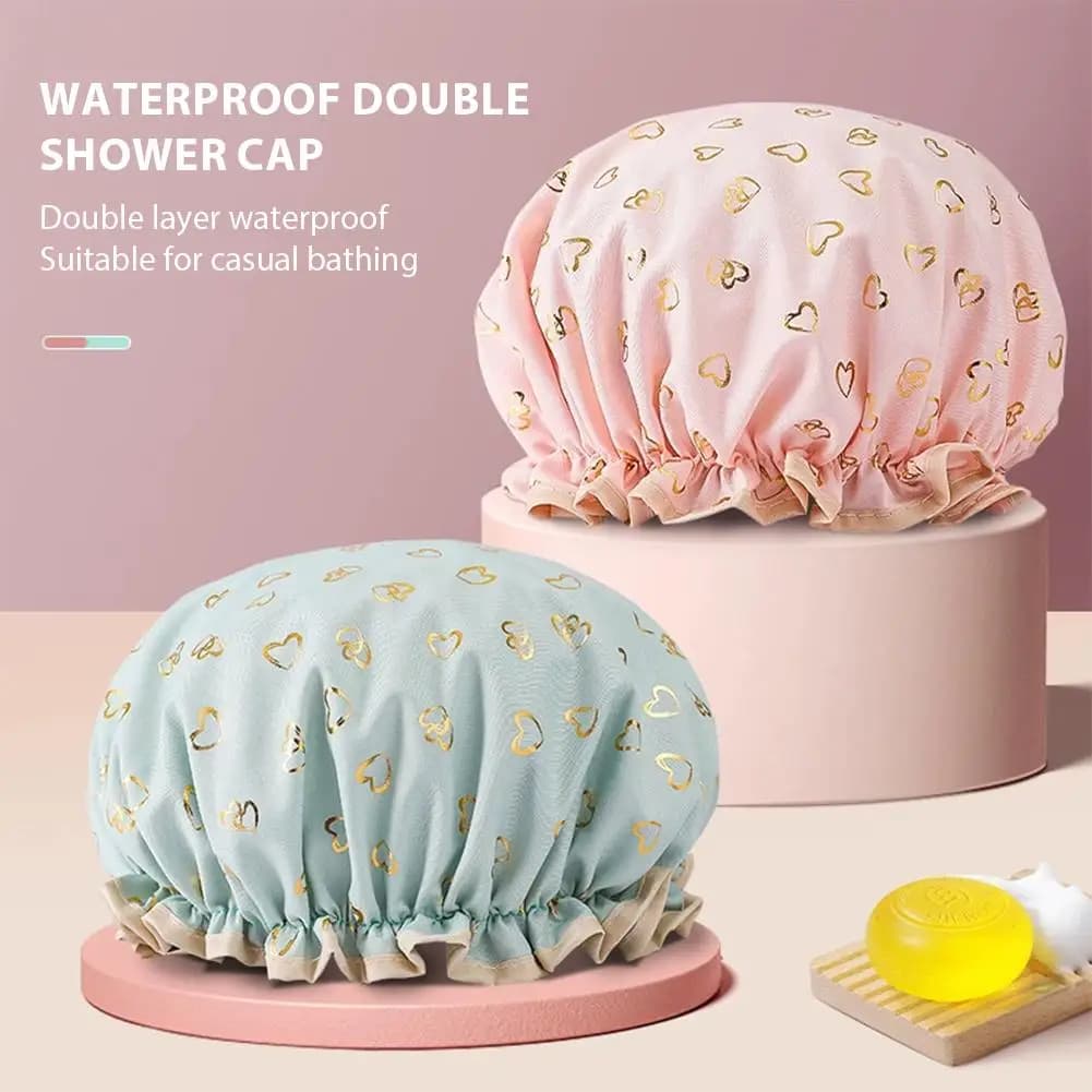 Reusable double layer waterproof large shower head with long and thick women hair elastics