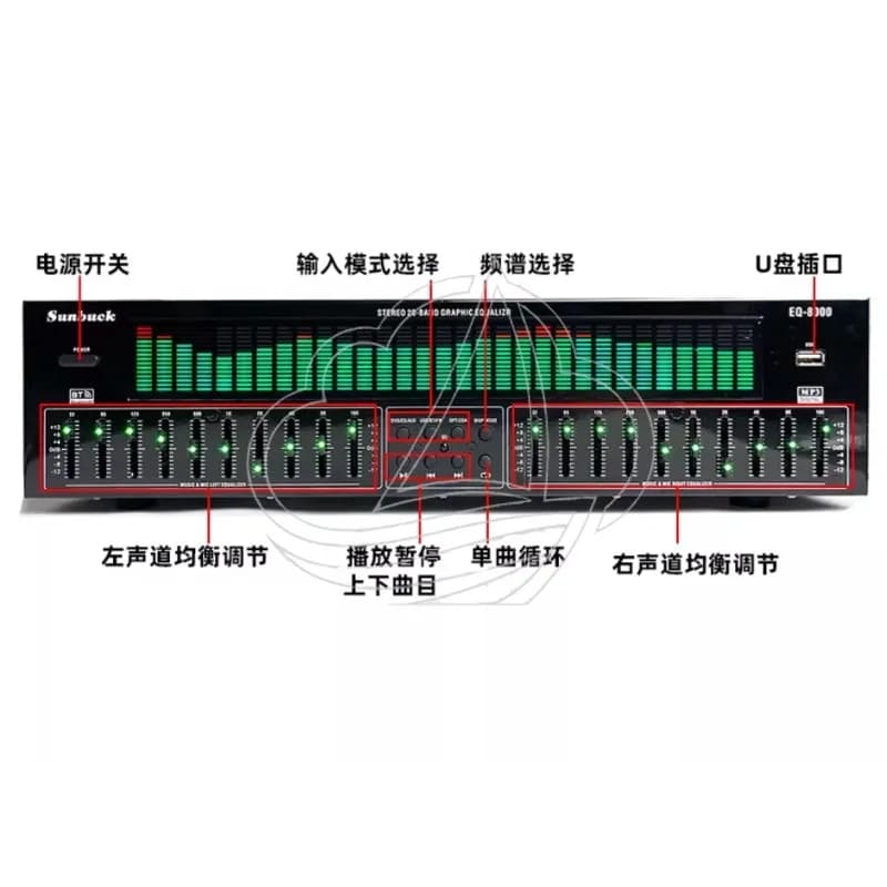 Equalizzatore EQ professionale Bluetooth 5.4 con decodifica audio digitale via fibra coassiale, preamplificatore per audiophili con porta USB.