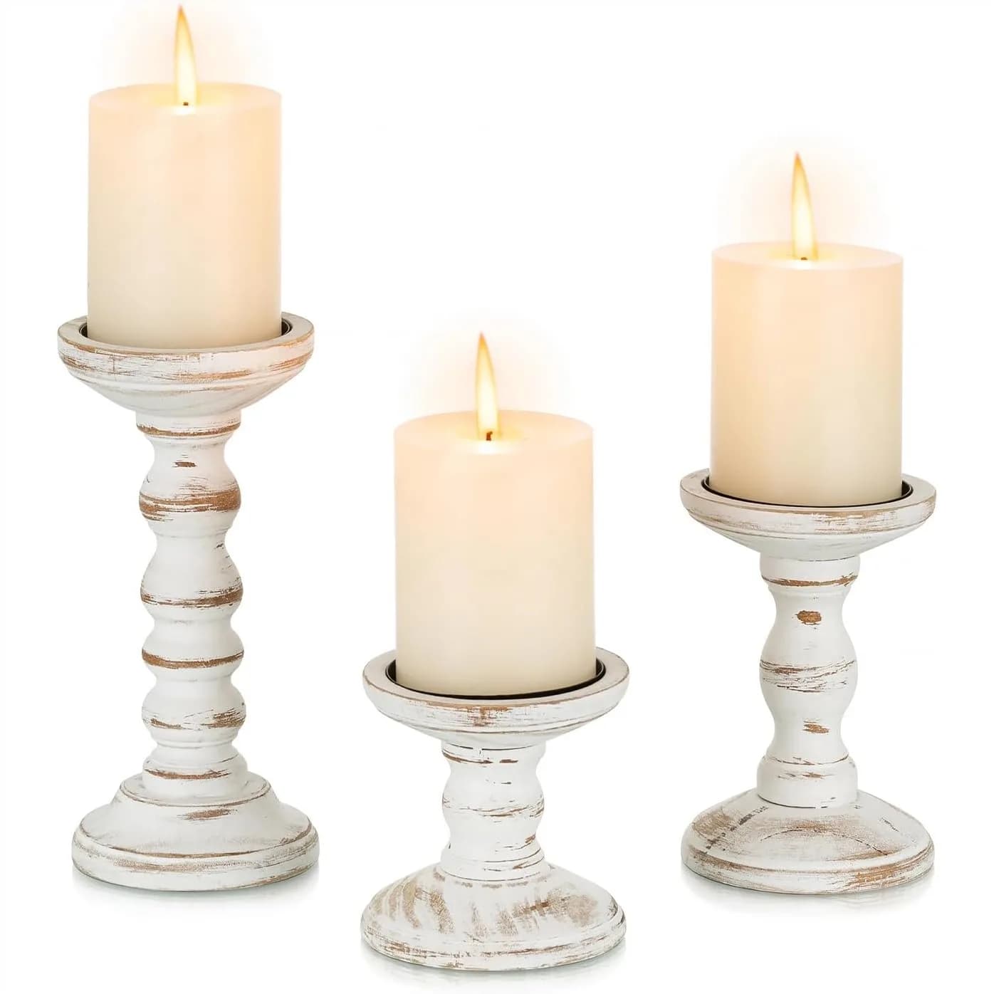 Portacandele in Legno per Candele a Colonna, Set di 3 Centrotavola Rustici Stile Fattoria per Caminetto