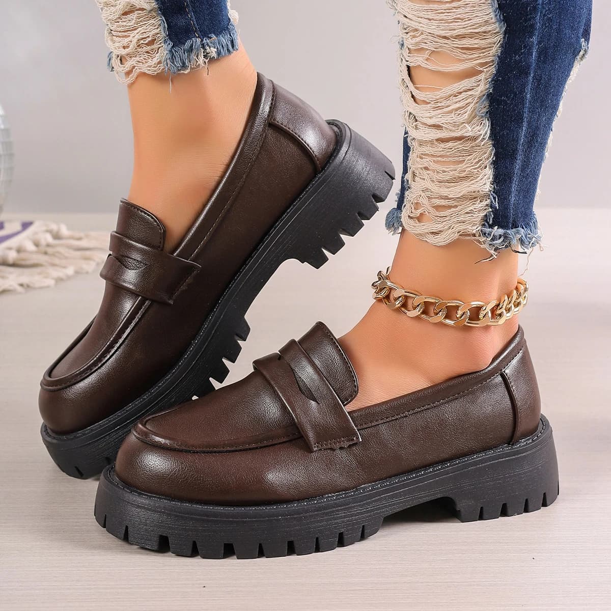 Mocassini con plateau in tinta unita da donna nuovi comodi slip on scarpe da passeggio scarpe eleganti stile preppy moda Zapatos De Mujer