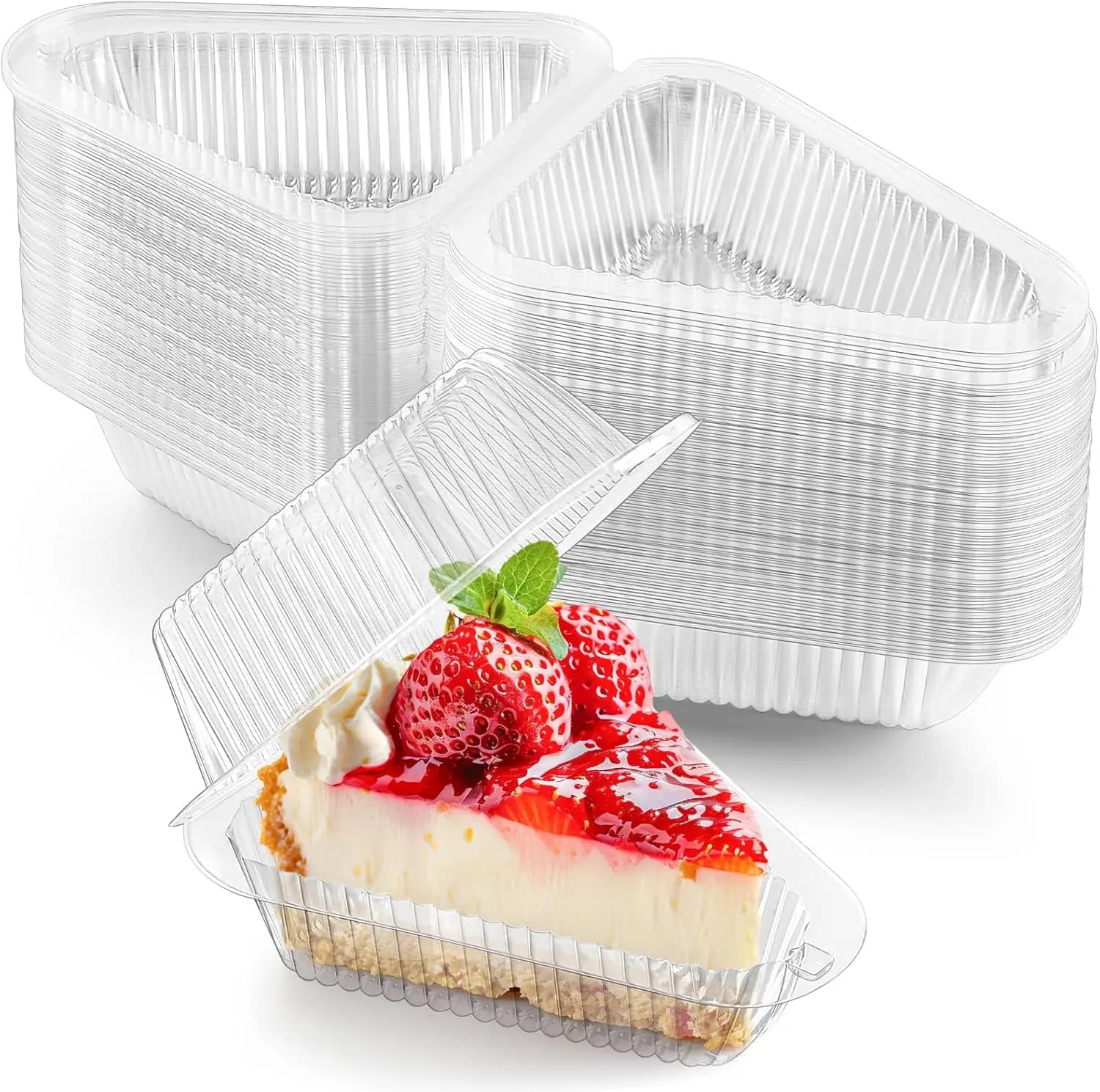 Confezione da 50 Contenitori Trasparenti in Plastica per Fette di Torta con Coperchi a Cerniera, Scatole Triangolari Monouso per Cheesecake, Torte, Panini