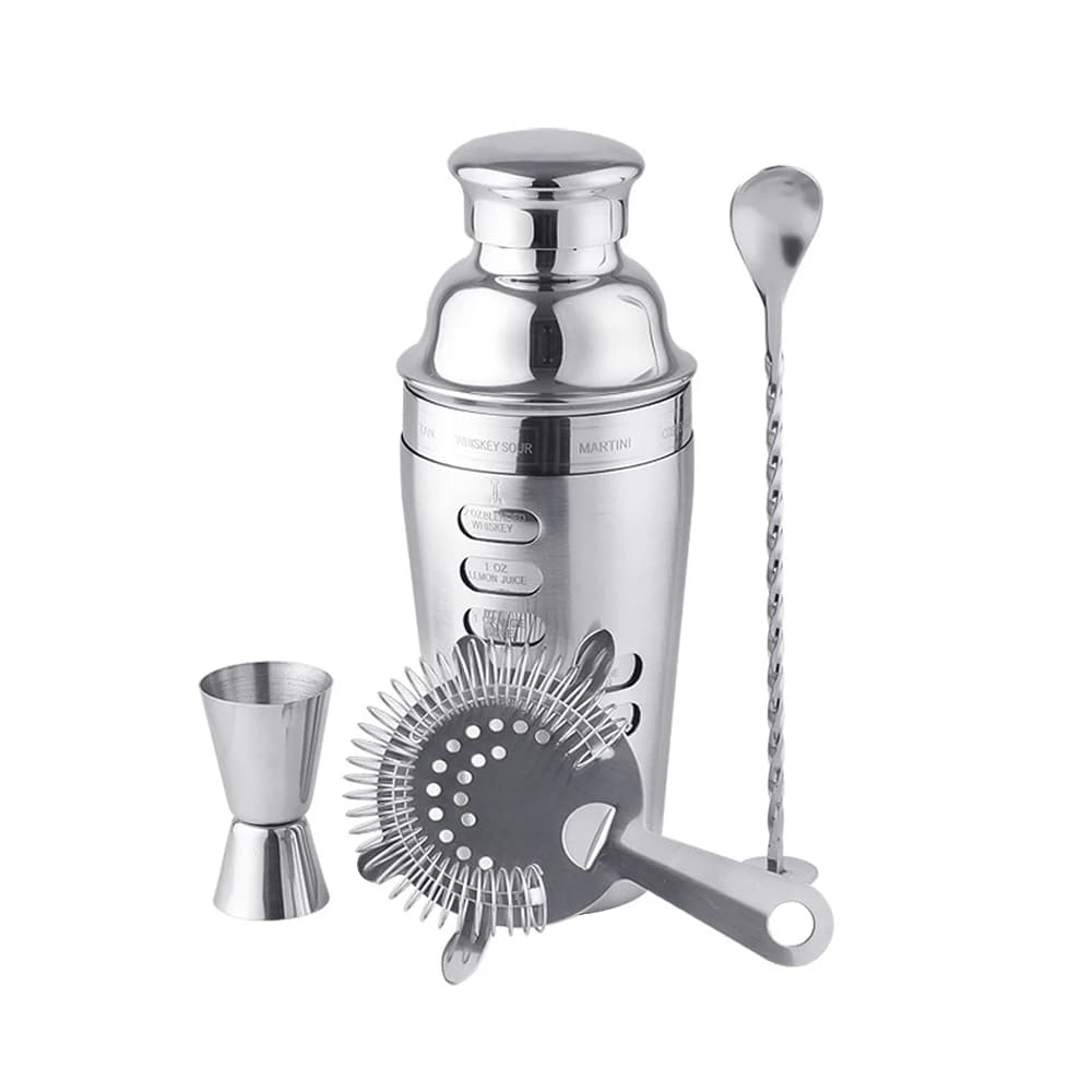 Set Boston Shaker 4 Pezzi, Kit Professionale per Cocktail, Mixer per Martini in Acciaio Inox e Bicchiere da Vino, Strumenti da Barman per Casa