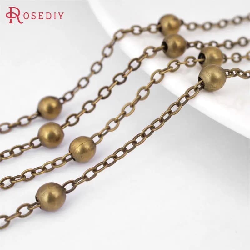 5 metri di larghezza 2MM con perline da 4MM bronzo antico rame piatto ovale collana catene stazione catene a sfera accessori