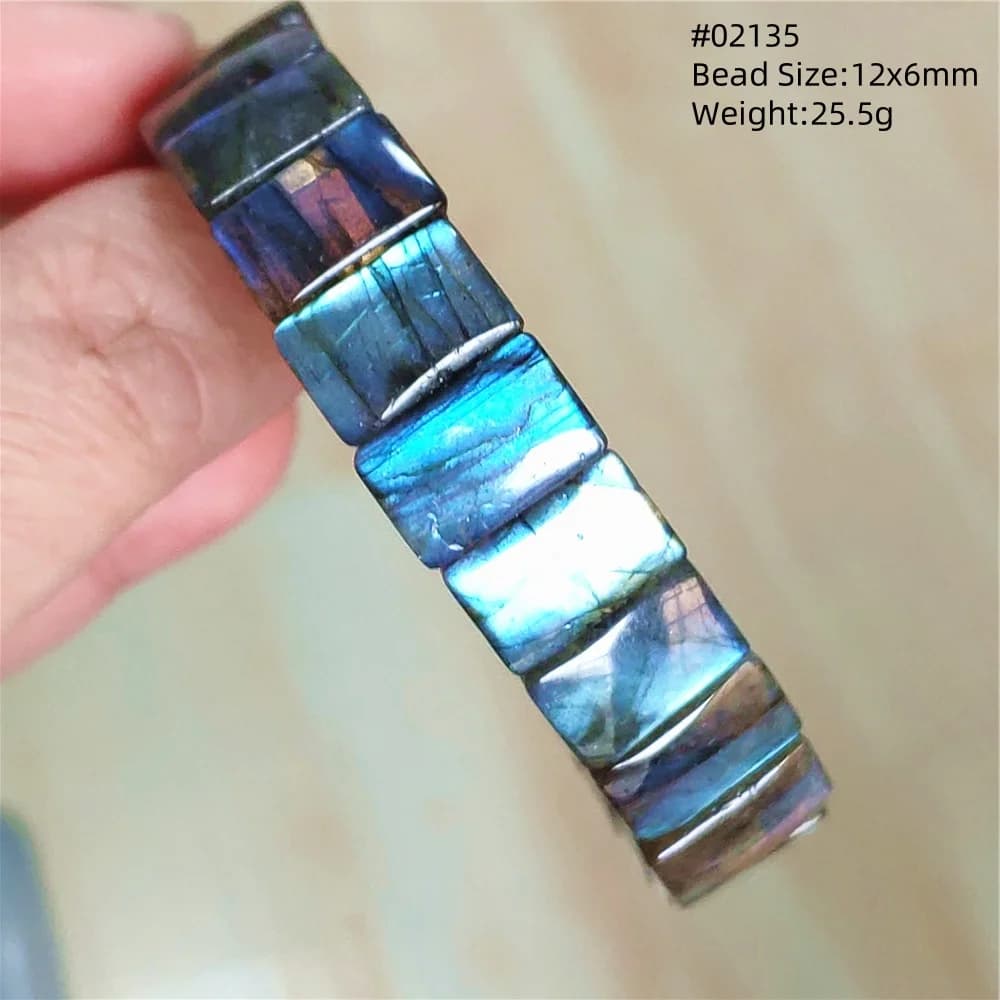 Labradorite blu naturale chiaro chiaro rettangolo perline braccialetto braccialetto arcobaleno Labradorite donna uomo moda pietra di luna AAAAAAA