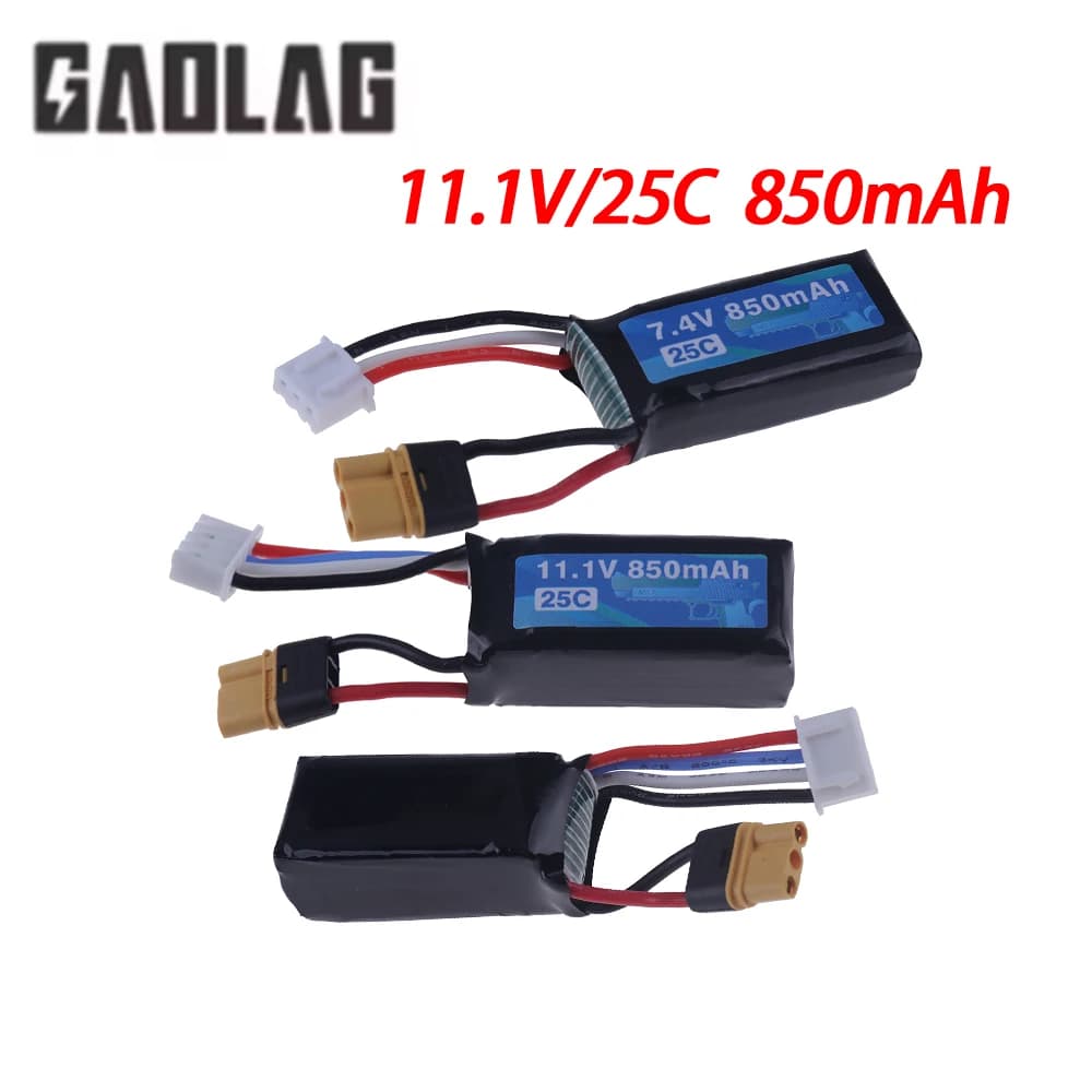 Batteria LiPo 7.4/11.1V 850mAh 25C 3S Ricaricabile per Droni RC, Elicotteri e Quadricotteri