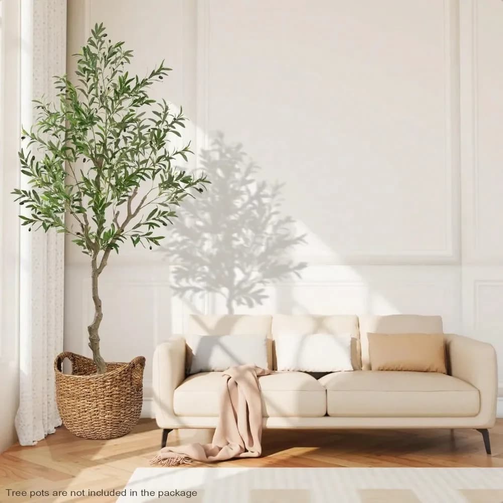 Albero di ulivo artificiale alto 84 pollici con 968 foglie e 46 olive, grande pianta finta in vaso per decorazioni interne.