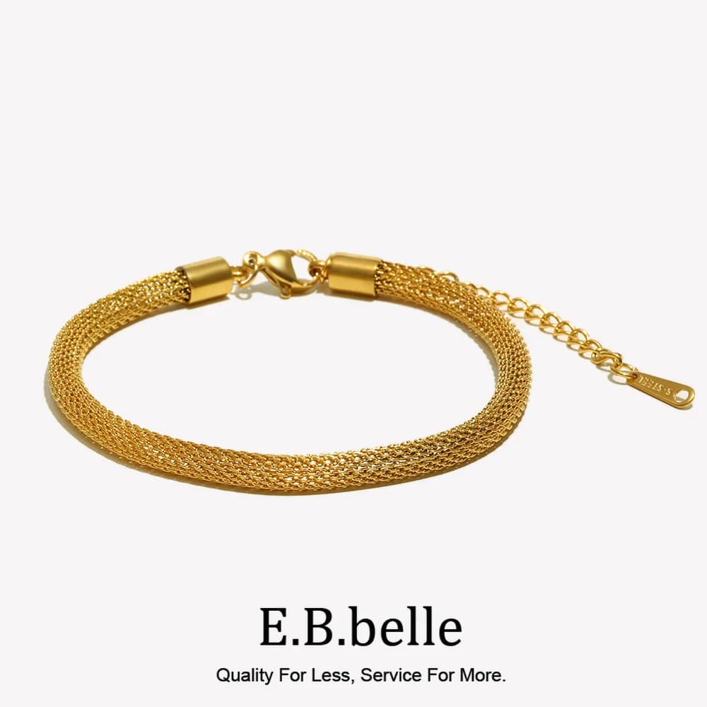 E.B.belle Hollowed Mesh Chain Bracelet Stainless Steel Gold Plated With Tarnish Free Creative Personalized Jewelry