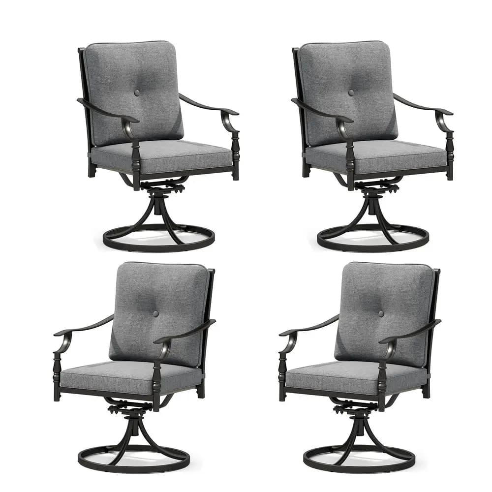 Set di poltrone da giardino da 4 pezzi, sedie larghe in rattan per esterni, larghezza seduta 22 pollici con schienale ergonomico curvo, cuscini spessi 3,15 pollici, W