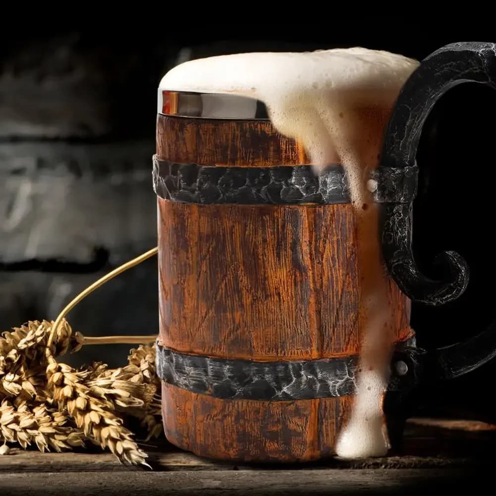Boccale da bere vichingo originale Simulazione Barile di legno Tazza da birra Doppia tazza in acciaio inossidabile Regalo Tazza da casa Colore legno