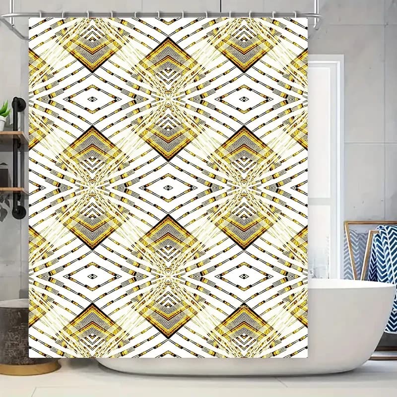 Tende da doccia moderne bianche gialle impermeabili per l'arredamento del bagno Tende da doccia per decorazioni per la casa con motivo geometrico 3D