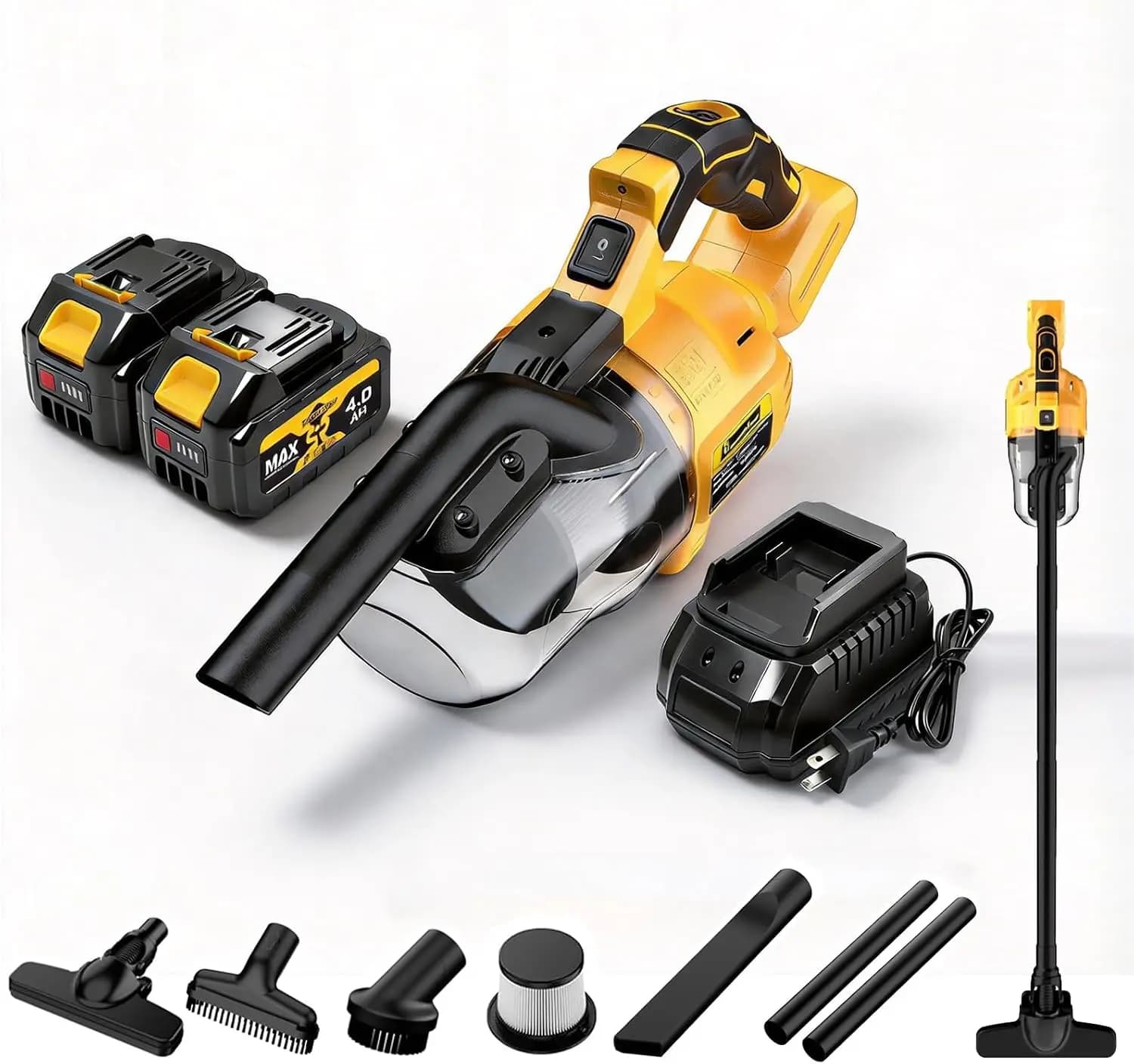 Cordless Handheld Vacuum 20V with 2×4Ah Batteries & Charger, 5-in-1 Car Vacuum, 500W Motor, Lightweight for Home, Car, Pet Hair