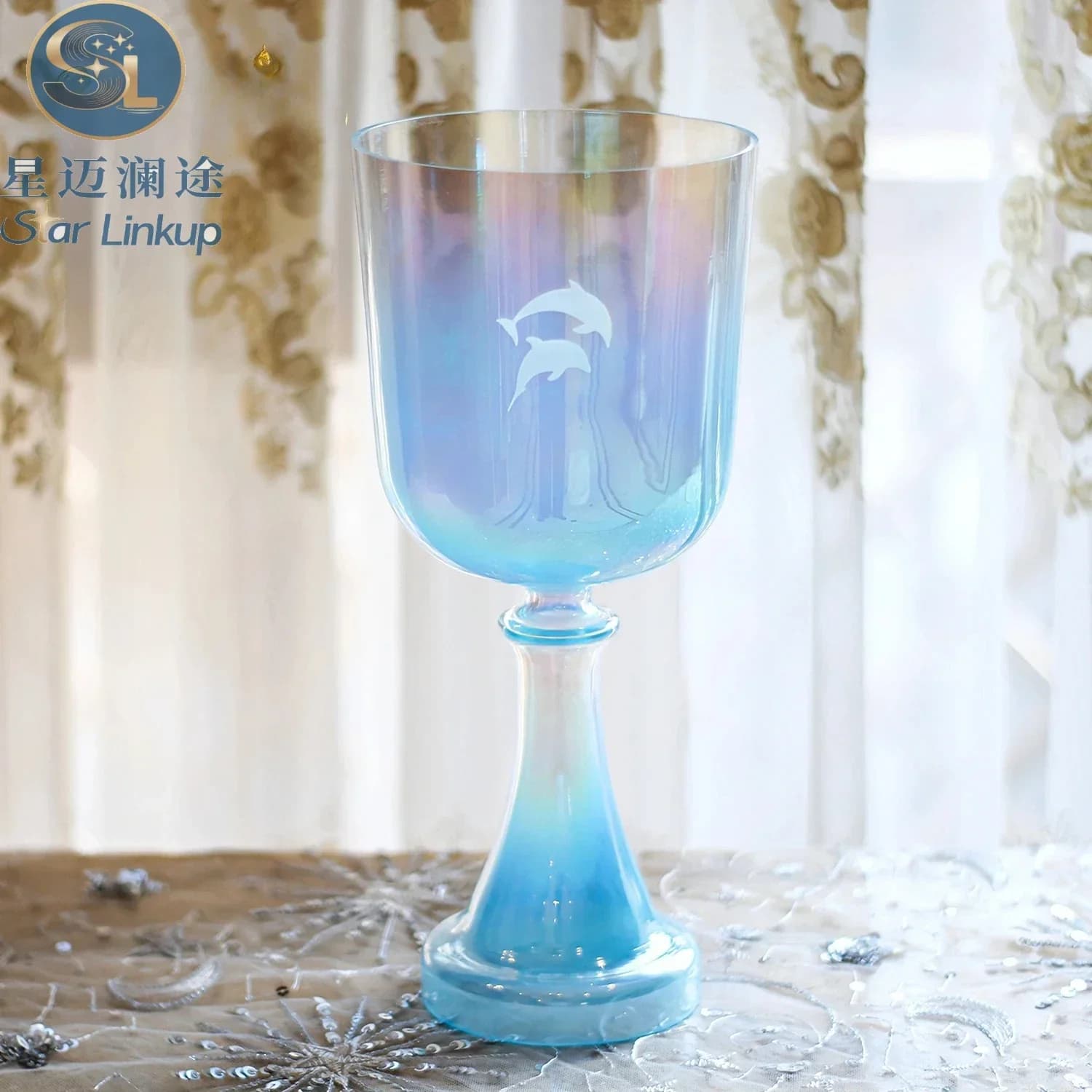 Star Linkup 6 Inch 528Hz G# Note High-Quality Sea Blue Holy Chalice Alchemy Quartz Crystal Singing Bowl, Therapeutic Resonance Percussion Instrument for Cellular Repair, Thyroid Chakra Healing, Yoga Meditation and Vibrational Sound Therapy