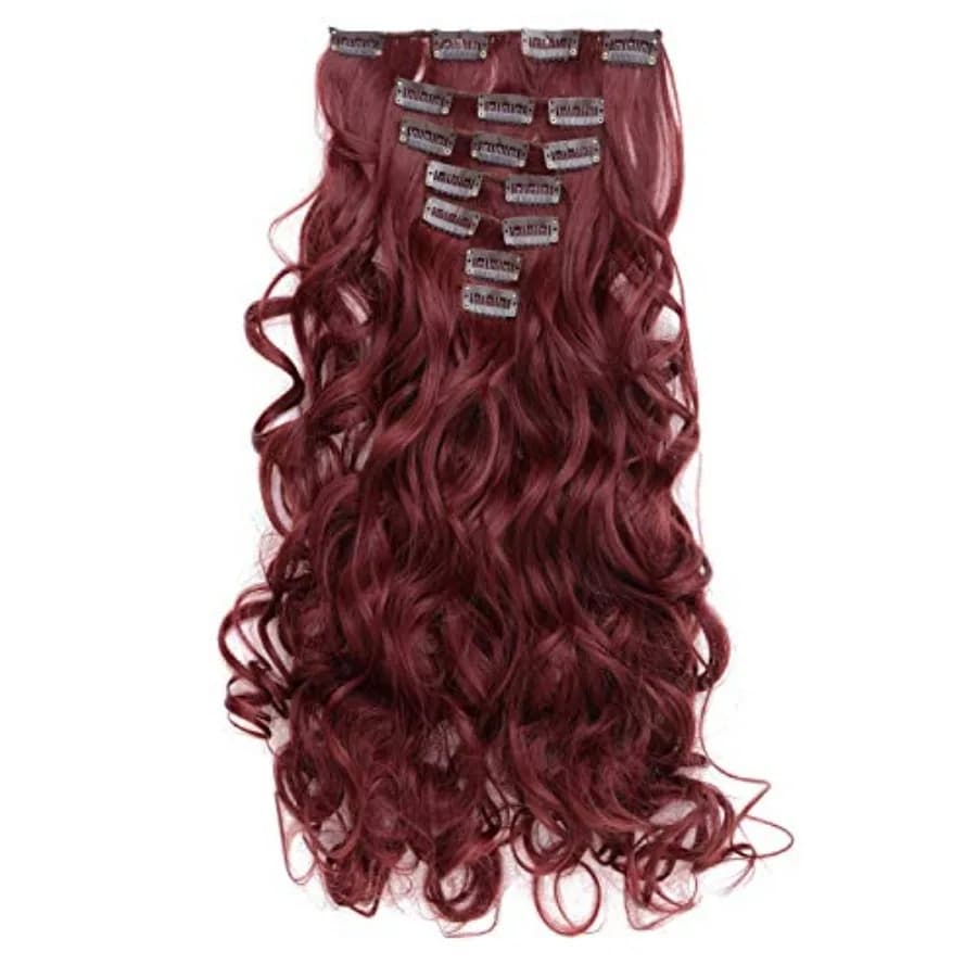 OneDor® 20" Curly Full Head Clip in Synthetic Hair Extensions 7pcs 140g #99J Wine red