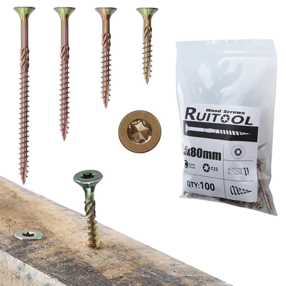 100 PCS Galvanized Deck for Fence Hardware Binding Fastener Screws Woodworking Supplies T25 Screws