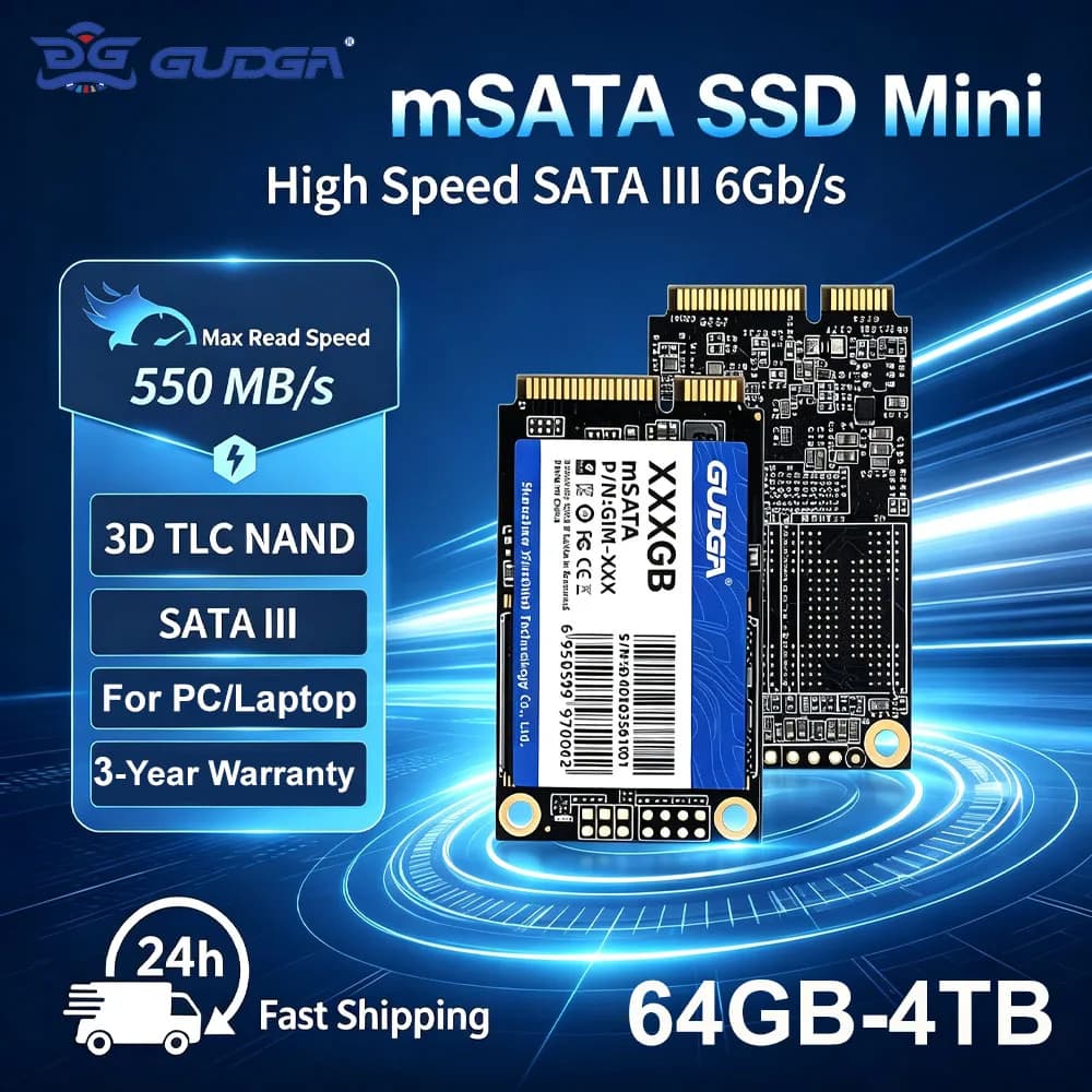 GUAGA msata SSD 512GB 256GB 128GB 64GB Mini SATA SSD Disco rigido interno a stato solido 3D NAND Flash SATA III 6Gb/s MSATA SSD Unità per laptop Notebook PC Computer e ufficio / Archiviazione / Unità a stato solido