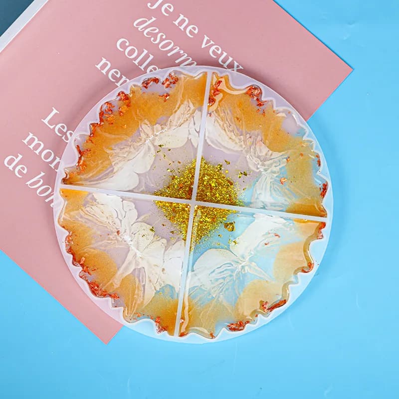 Resin silicone mold, wavy-edge round four-section tray silicone mold, DIY pouring mold