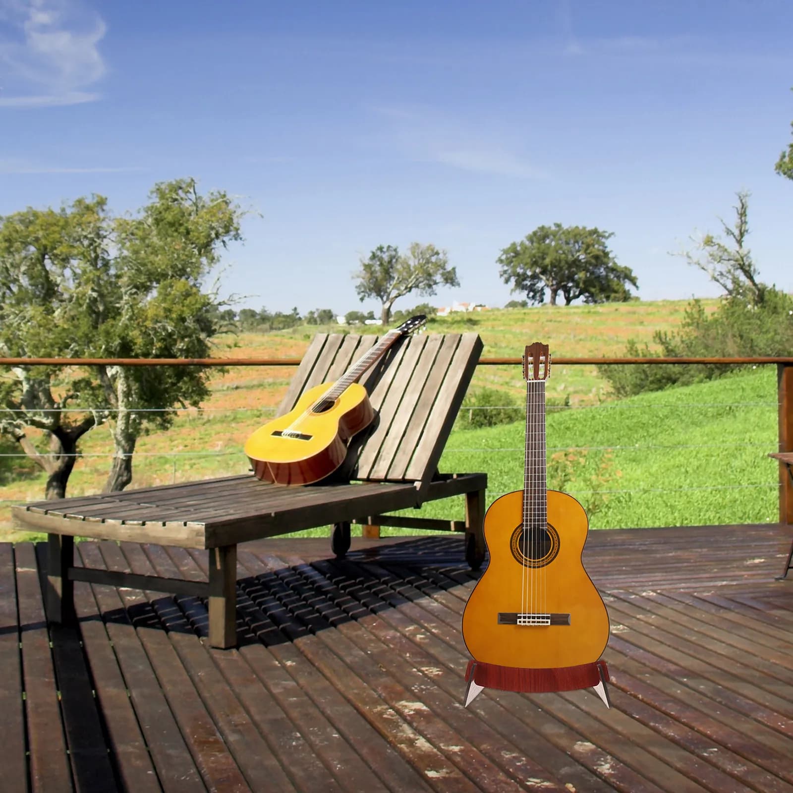 Premium Solid Wood Guitar Stand Compatible with Acoustic Electric Bass Ukulele Violin Portable L-Shape Disassembly Floor Holder