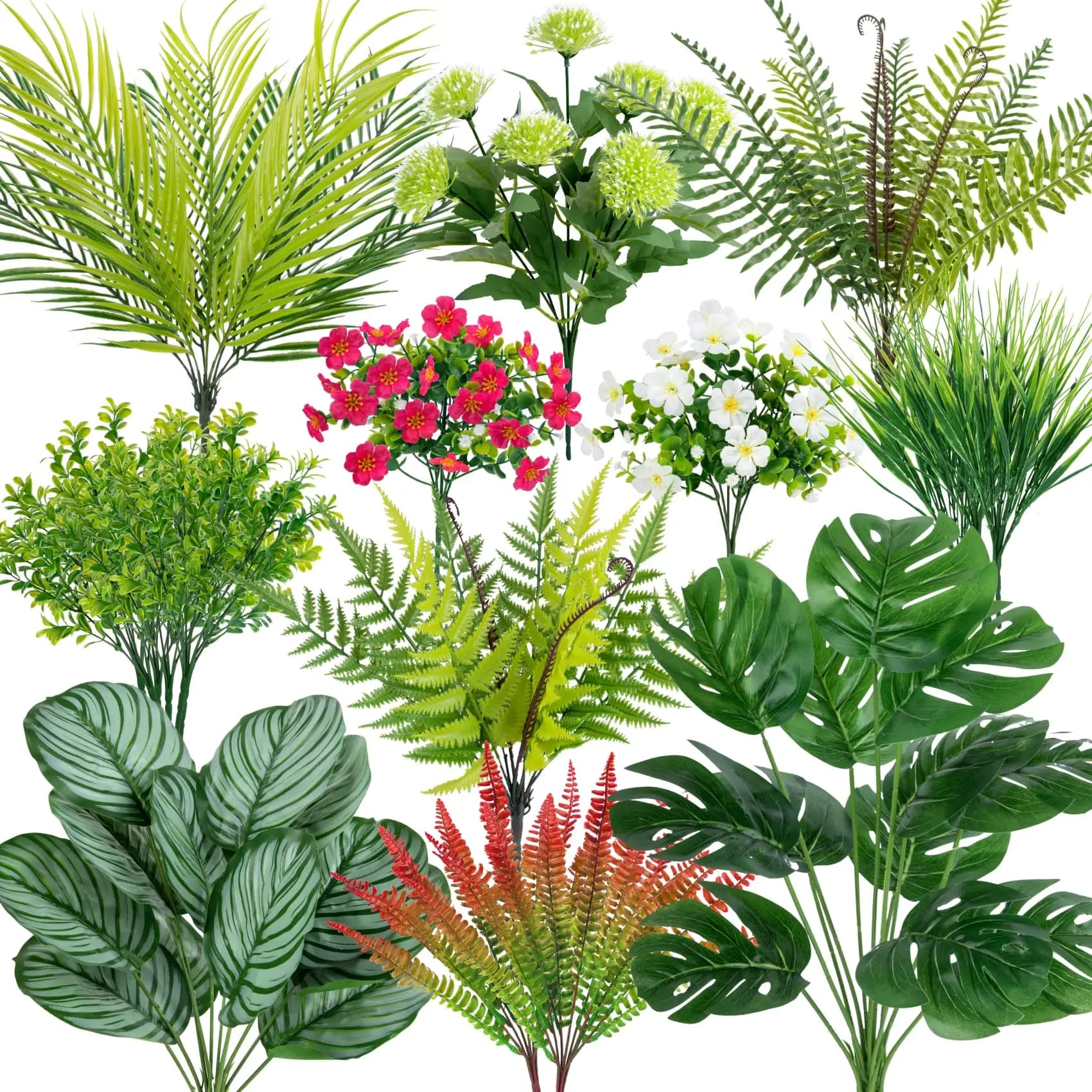 26 Pezzi Piante Artificiali da Esterno Fiori Finti Verdeverde Felce di Boston Arbusti Finti in Plastica per Decorazione Giardino Portico Casa