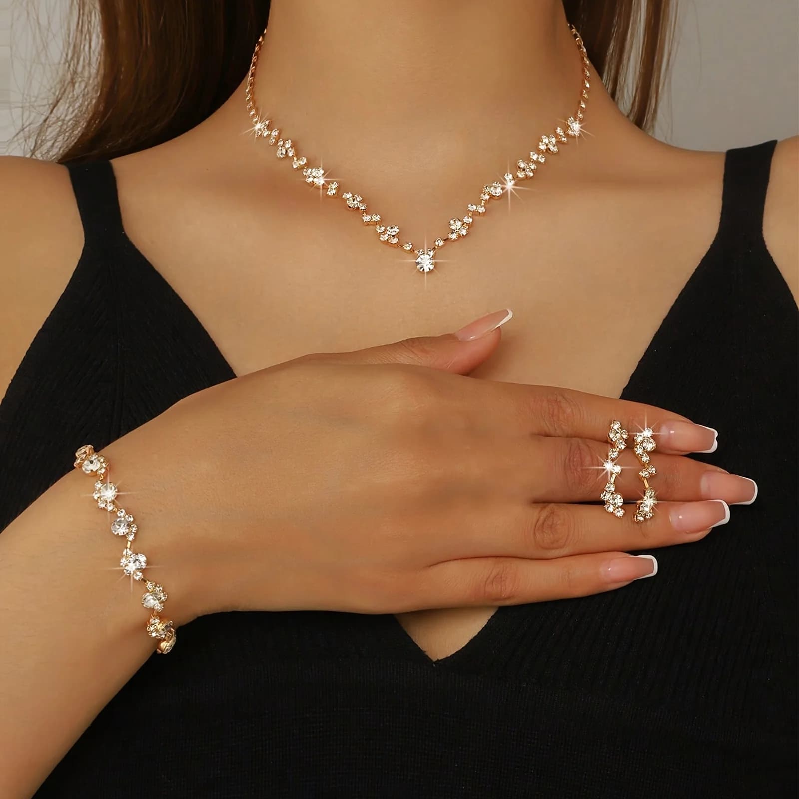 Set di Gioielli da Sposa Elegante con Strass, 4 Pezzi: Collana e Orecchini, Adatto per Sposa e Damigelle