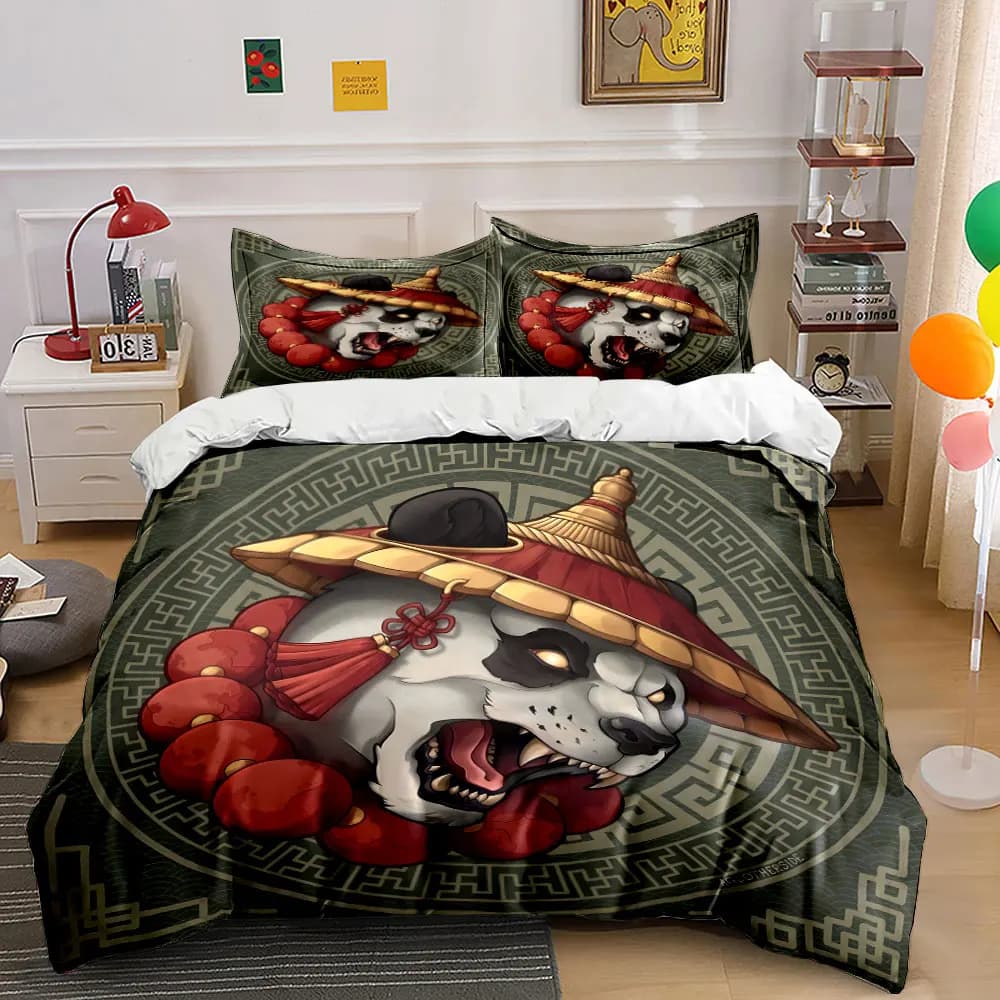 Set di biancheria da letto con motivo decorativo a forma di panda, 1 copripiumino, 2 federe per adulti e bambini, regalo di lusso, misura completa