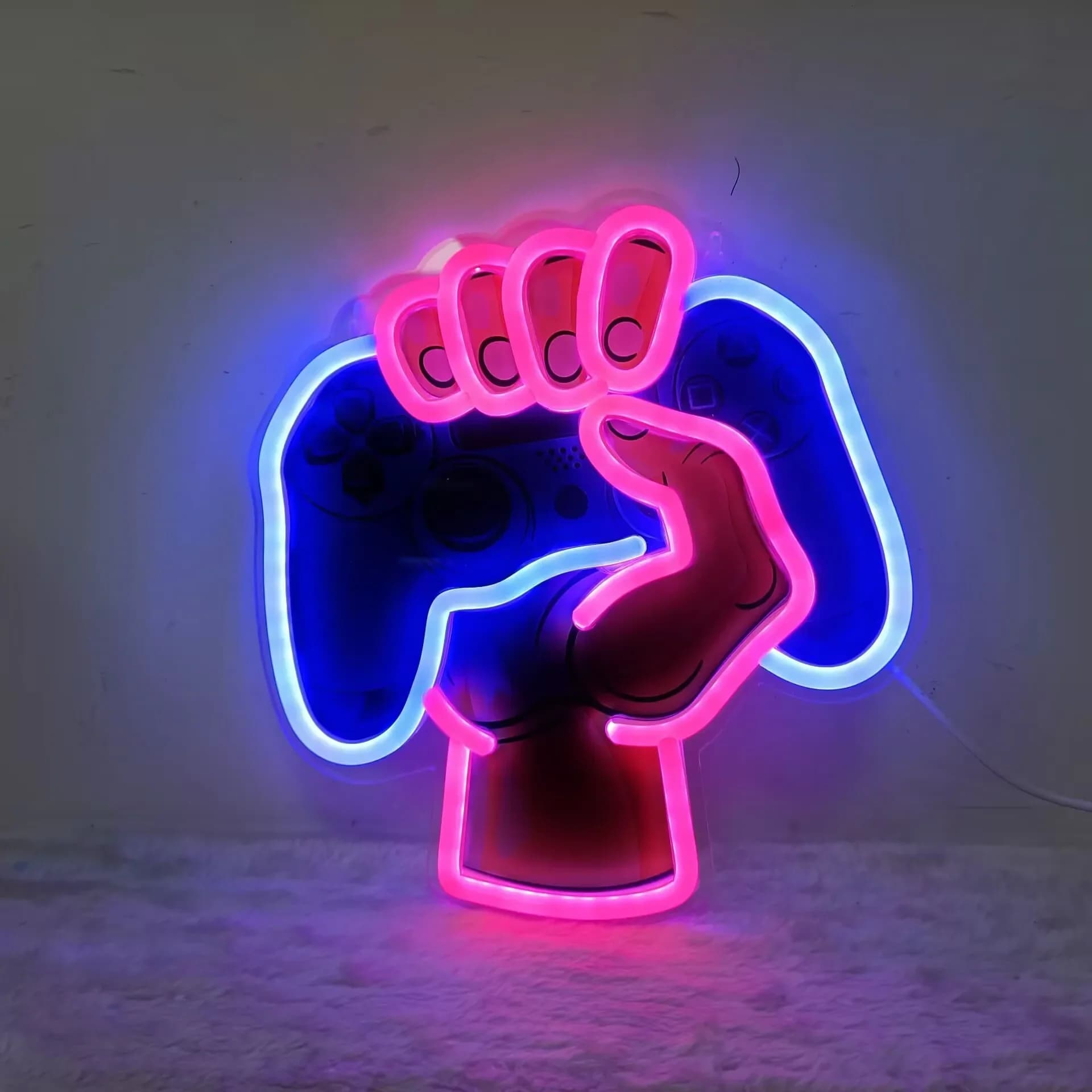 Insegna al Neon LED UV Dimmerabile USB 'Victory Fist' per Sala Giochi, Camera da Letto, Bar, Soggiorno, Regalo di Compleanno, Decorazione Murale