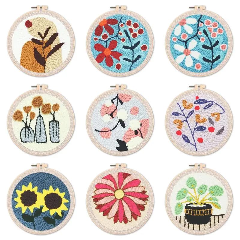 GATYZTORY Flowers Punch Needle Embroidery Starter Kits Embroidery Hoop Yarns For Adults Beginners Diy Gift Easy Handicraft