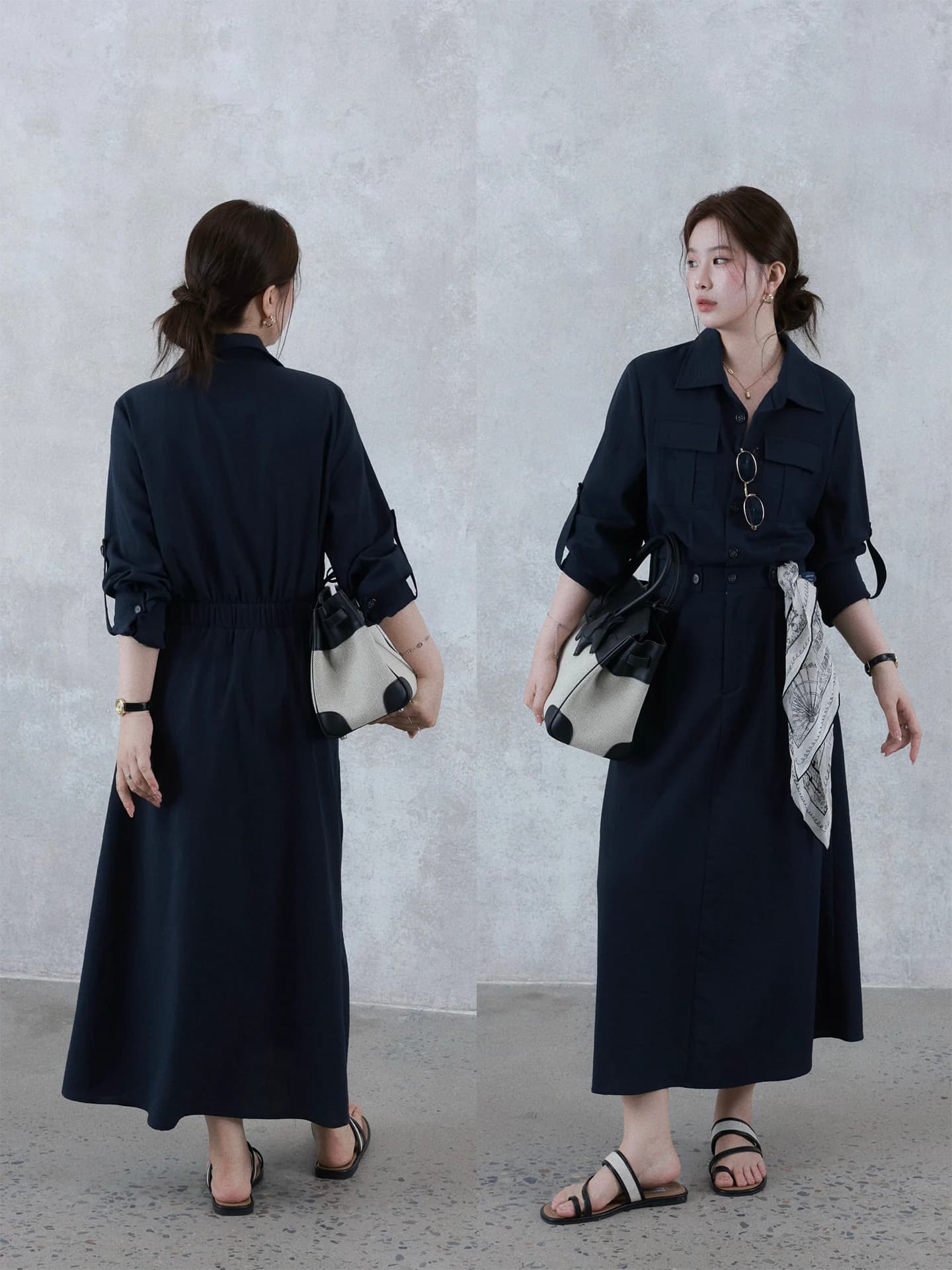 Abito a maniche lunghe stile vintage taglie forti, casual, a vita alta, che nasconde le formite, per la primavera