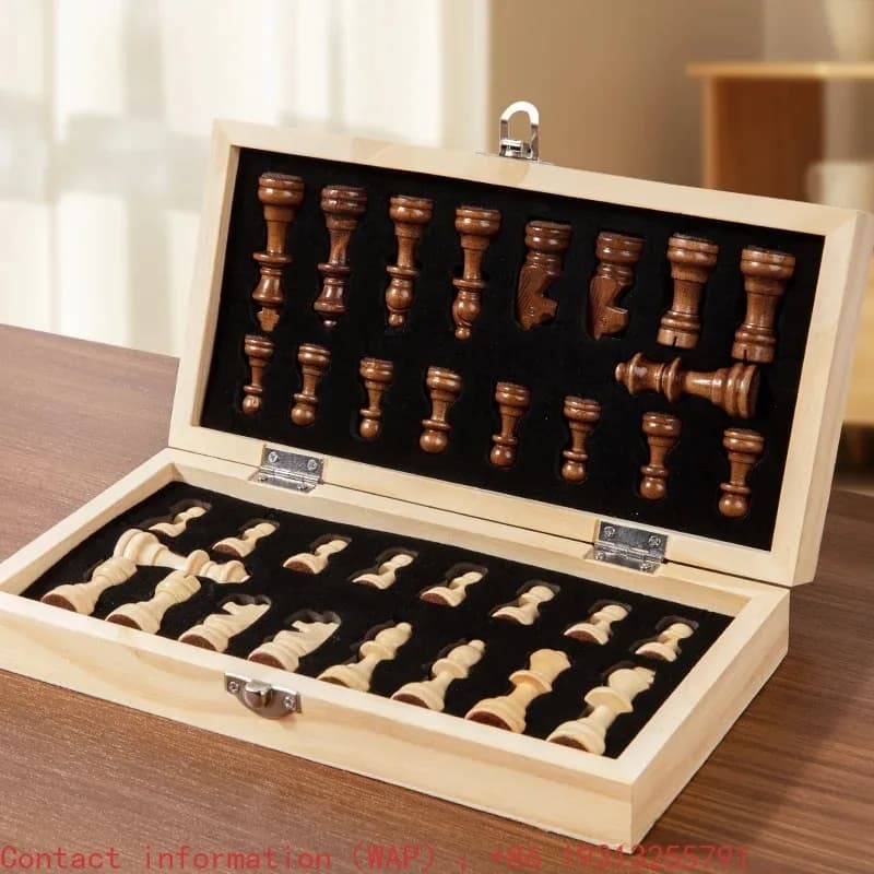 【Best-selling】Folding Wooden Chess Set Handmade Checkerboard Chess Pieces Family Table Game Educational Toy for Children