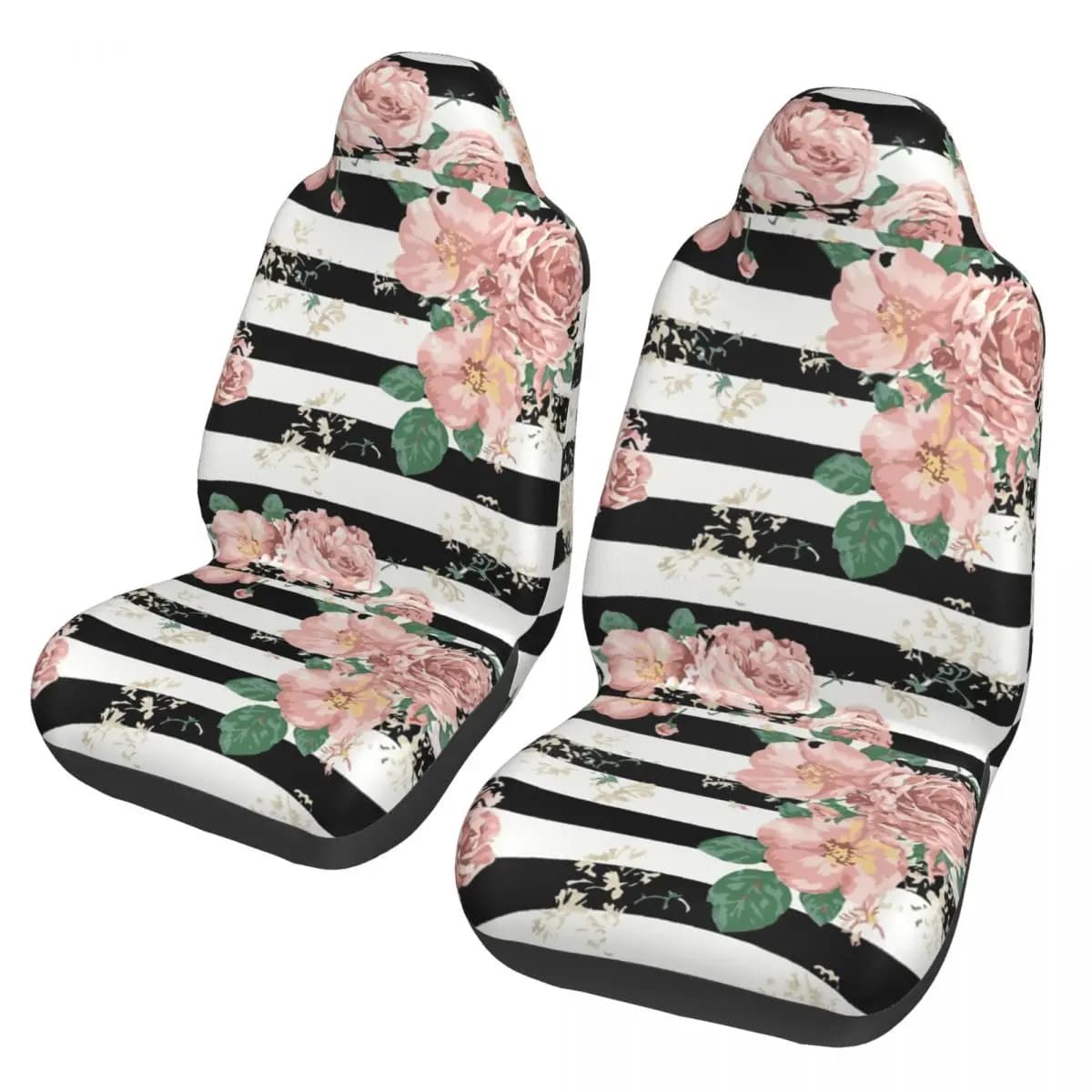 Universal Auto Covers AUTOYOUTH with Vintage Floral Pattern in Rose and Black Strips, for All Seasons, in Polyester
