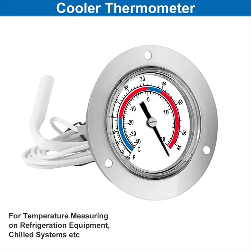 Most-Cooler Thermometer Capillary Design Refrigeration Gauge, -40 To 65℉ / -40 To 20℃, 2Inch Dial Stainless Steel Panel Mount