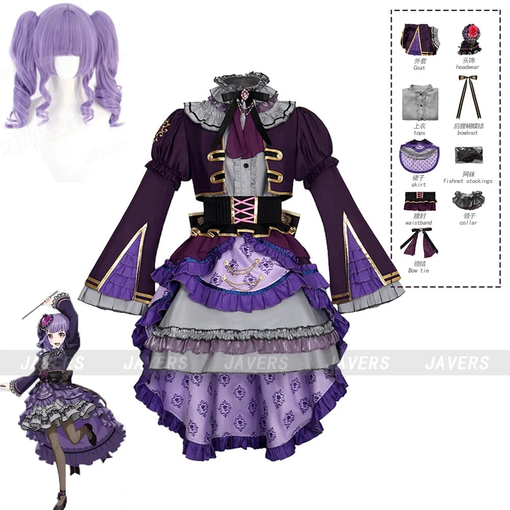 Anime BanG Dream! Costume Cosplay Roselia Abito da Principessa Lolita Viola Uniforme per Donna Outfit per Feste di Carnevale e Halloween