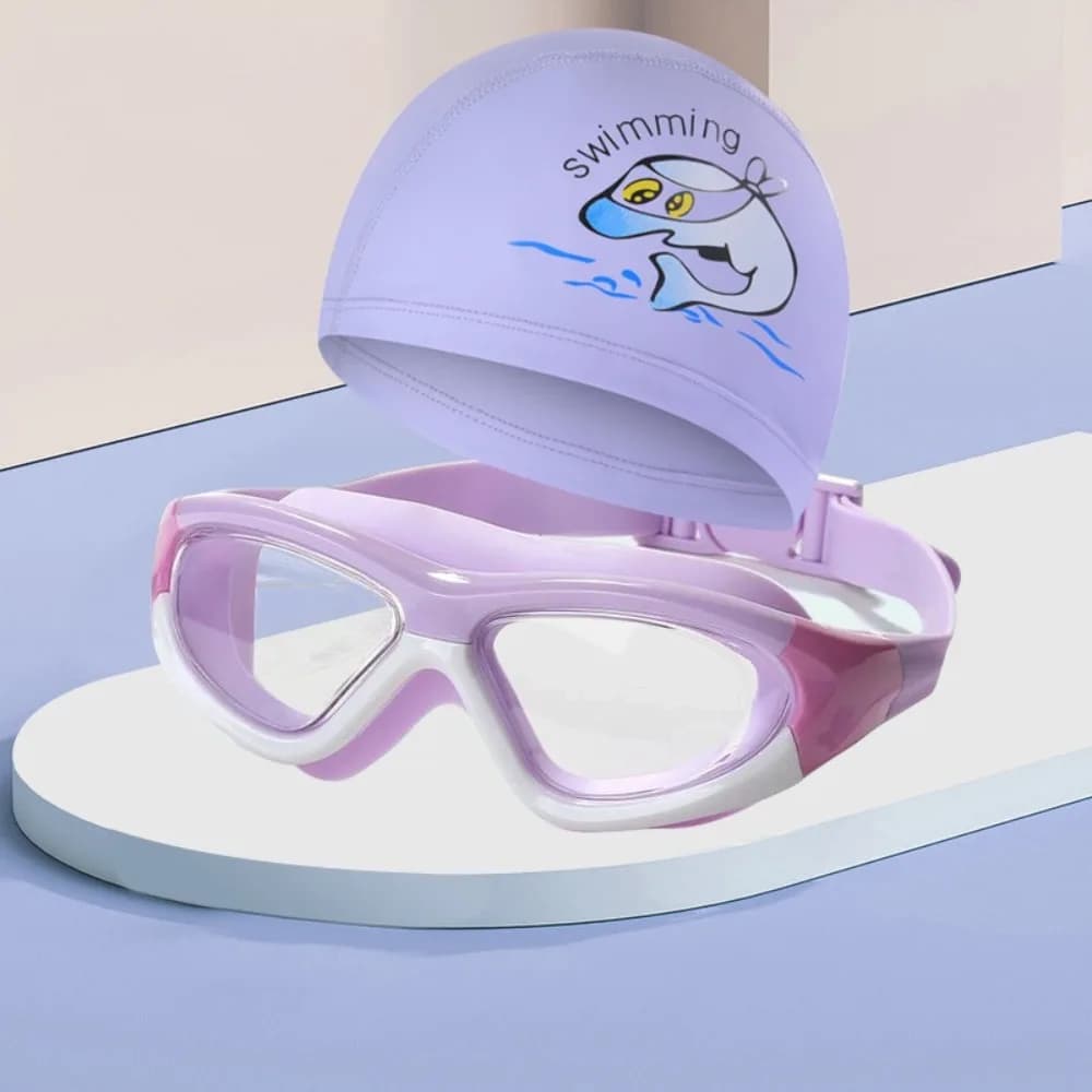 Cuffia da nuoto impermeabile per bambini, con visuale chiara, occhialini da nuoto comodi, cuffie da nuoto antiappannamento a cartoni animati per ragazzi, sport acquatici