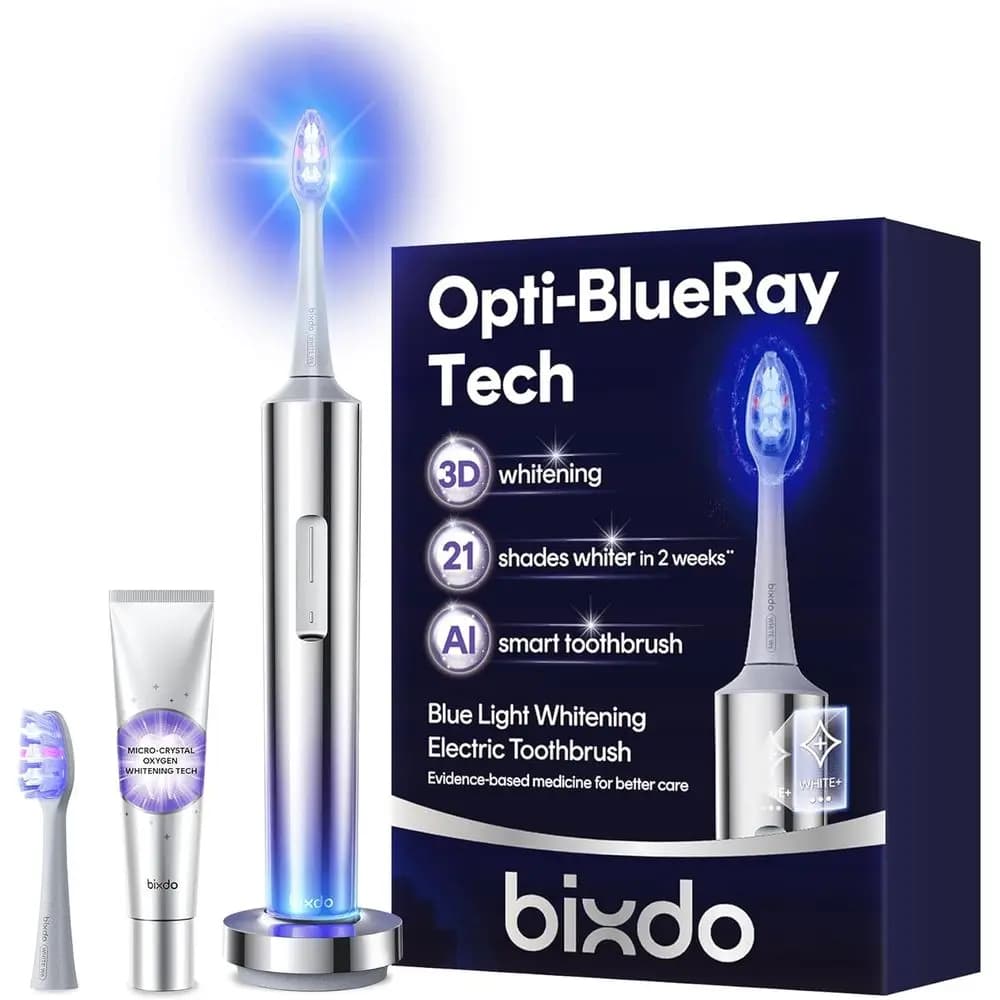 Spazzolino Elettrico per Adulti con Luce Blu Sbiancante, Oscillazione 31.000 VPM, Sensore AI Intelligente, Durata Batteria 6 Mesi