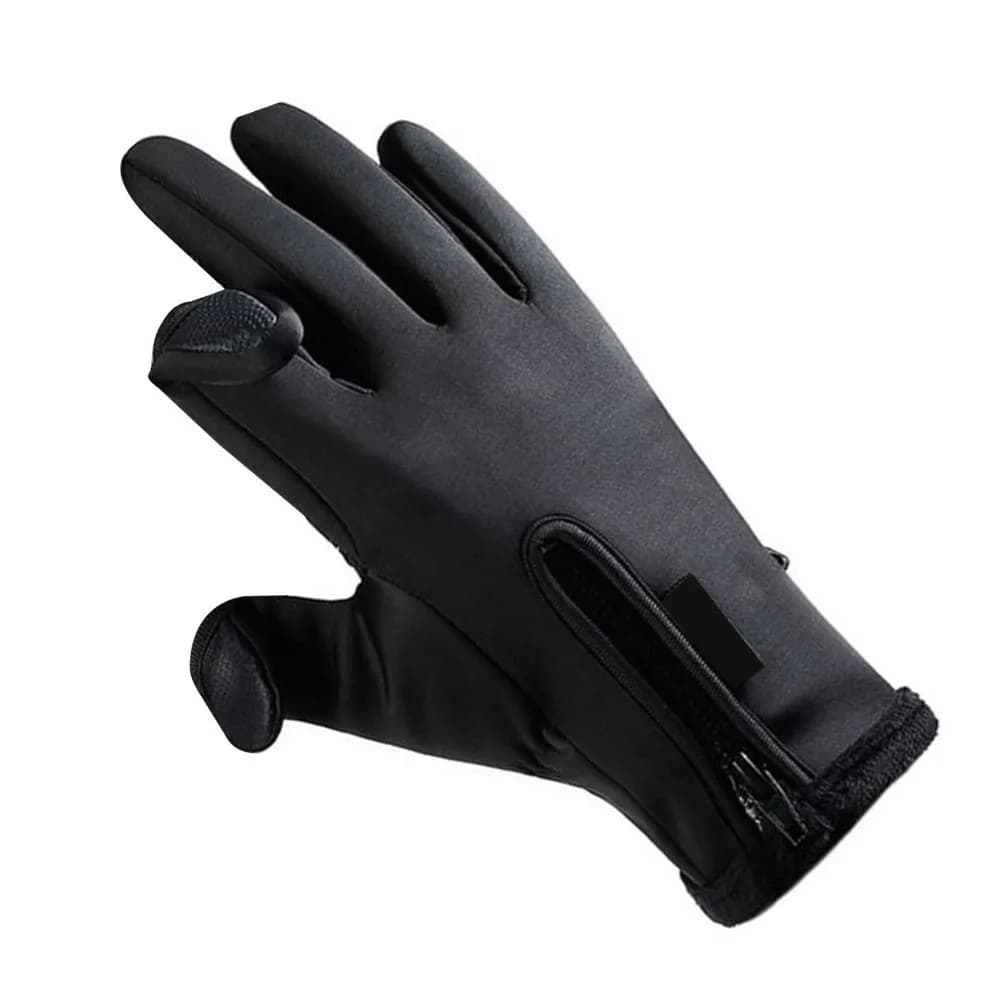 Guanti da ciclismo durevoli con 2 dita tagliate Guanti invernali impermeabili antivento Touch screen Guanti da pesca neri unisex
