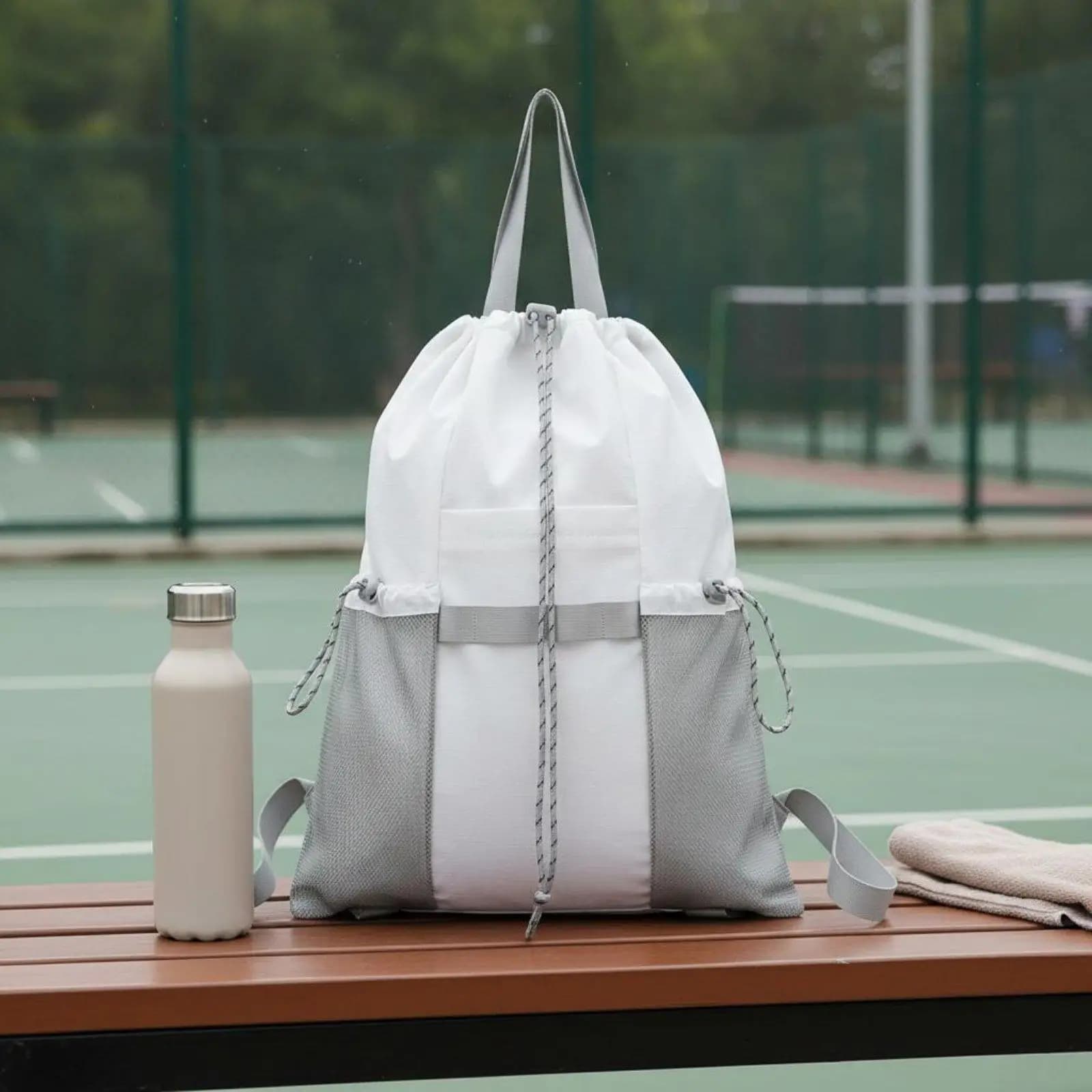 Women Drawstring Pack with Hidden Racket Pocket Sport Bag Durable Backpack for Badminton or Tennis Use