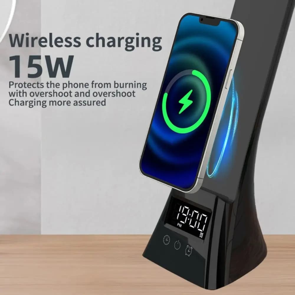 Lampada da scrivania multifunzionale dimmerabile Lampada di ricarica wireless per smartphone ricaricabile in stile moderno Design pieghevole multifunzionale