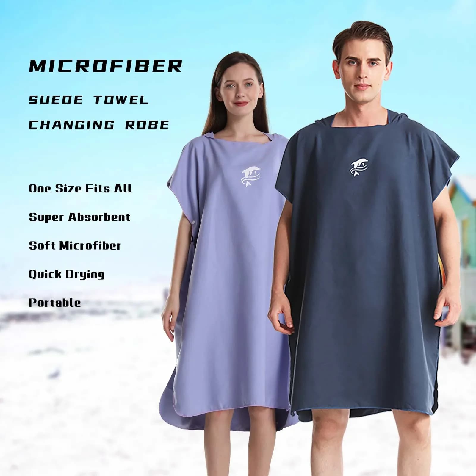Unisex Surf Poncho Towel, Microfiber Poncho Surfer Robe for Surfing Swimming Diving Beach