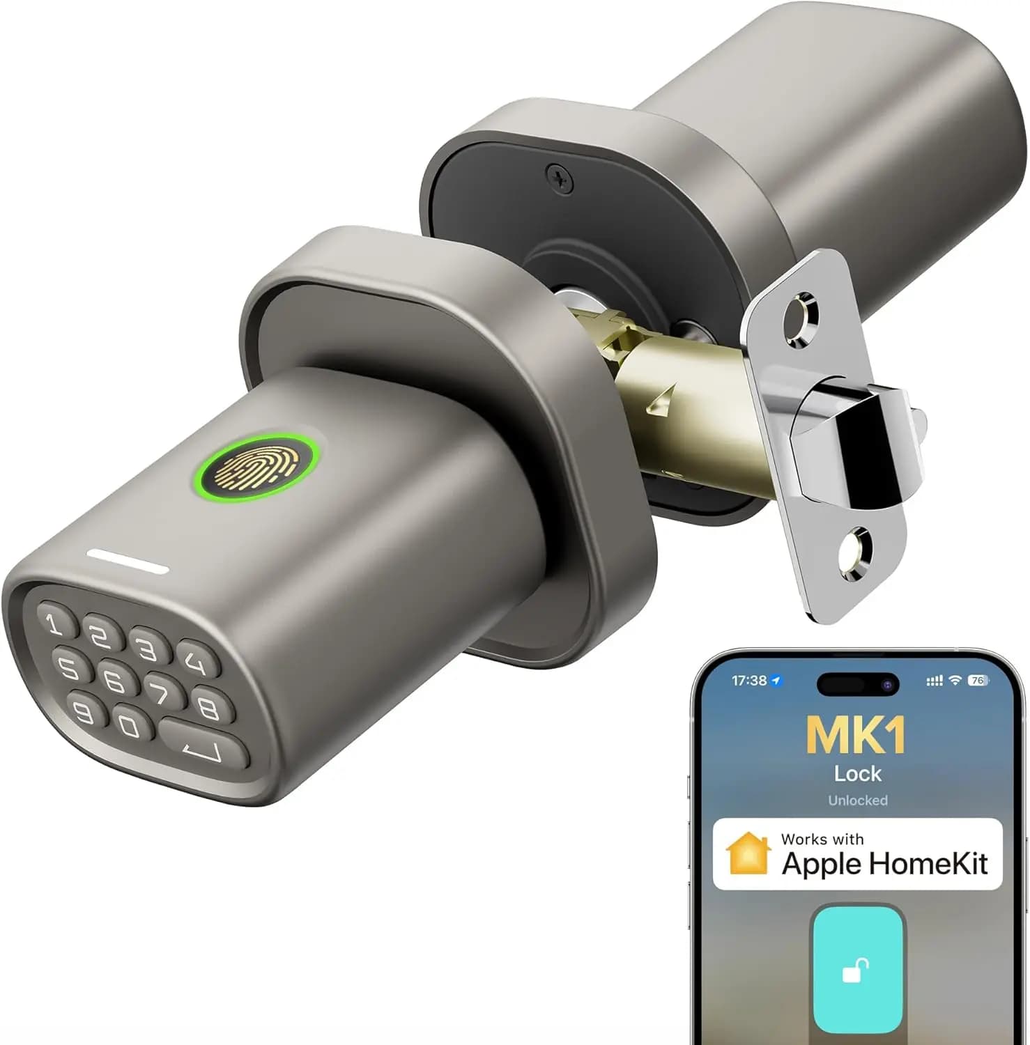 Serratura Intelligente con Impronta Digitale e Tastiera, Supporto HomeKit e Thread, Compatibile iOS per Porte Interne