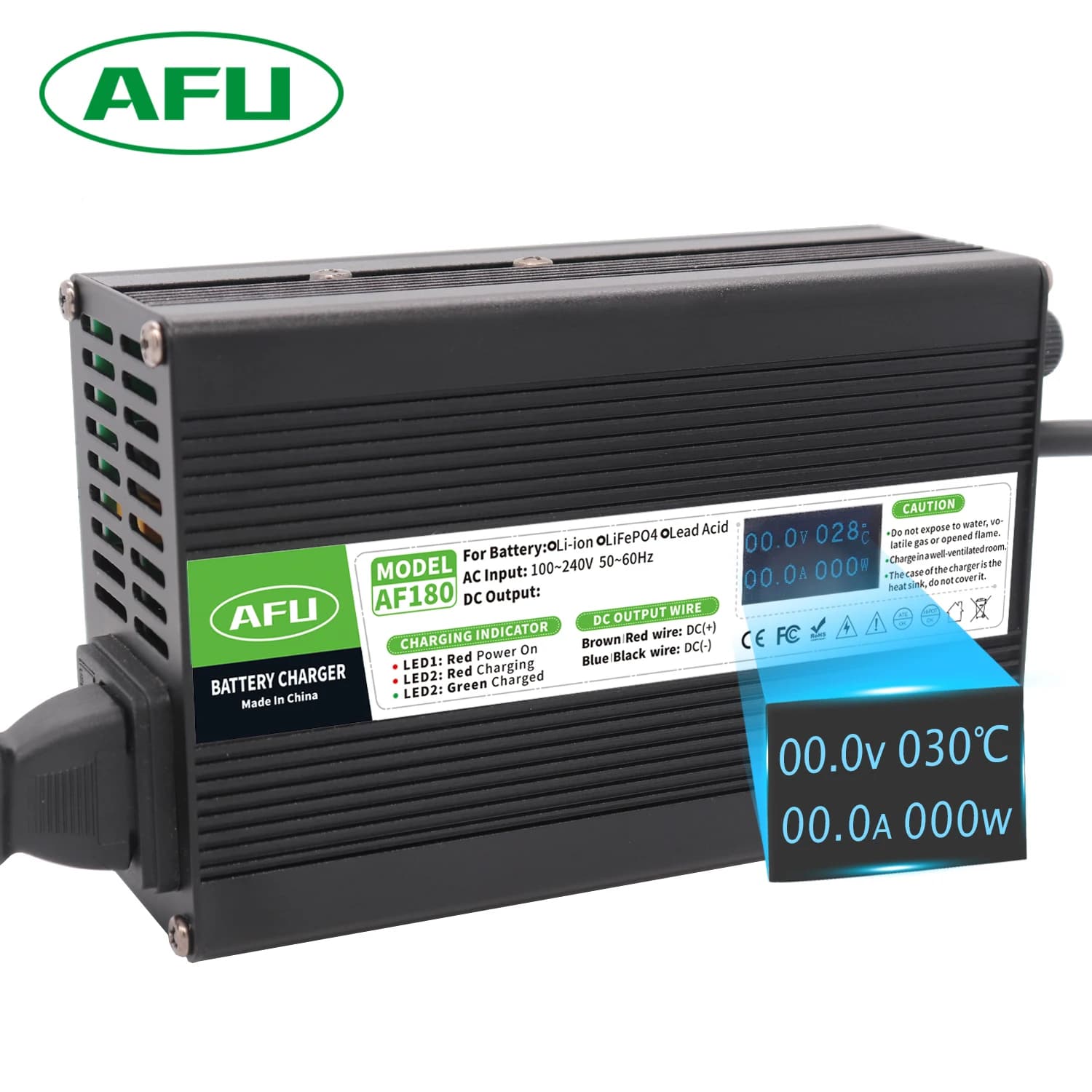 Caricabatterie intelligente per batteria LiFePO4 da 58,4 V 2 A per caricabatteria 16S 48 V con display OLED ventola