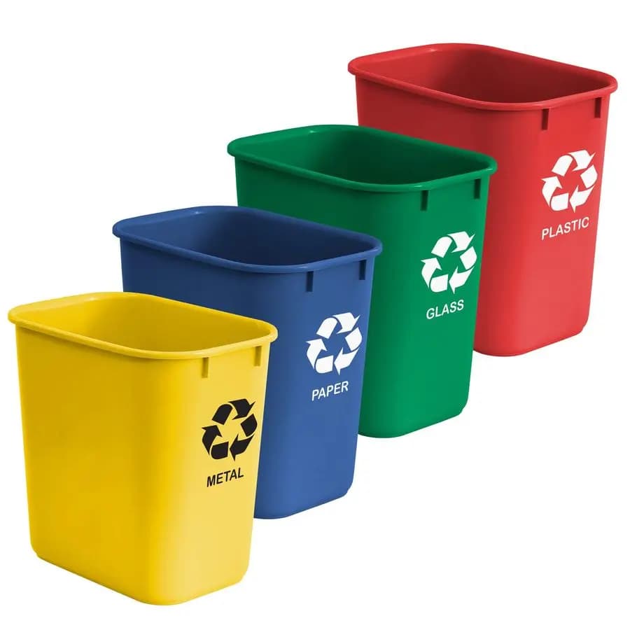 Cestino per la Raccolta Differenziata, 27 Quarti (6,75 Galloni/25,552 Litri) in Plastica e Metallo Giallo, Carta Blu, Vetro Verde, Plastica