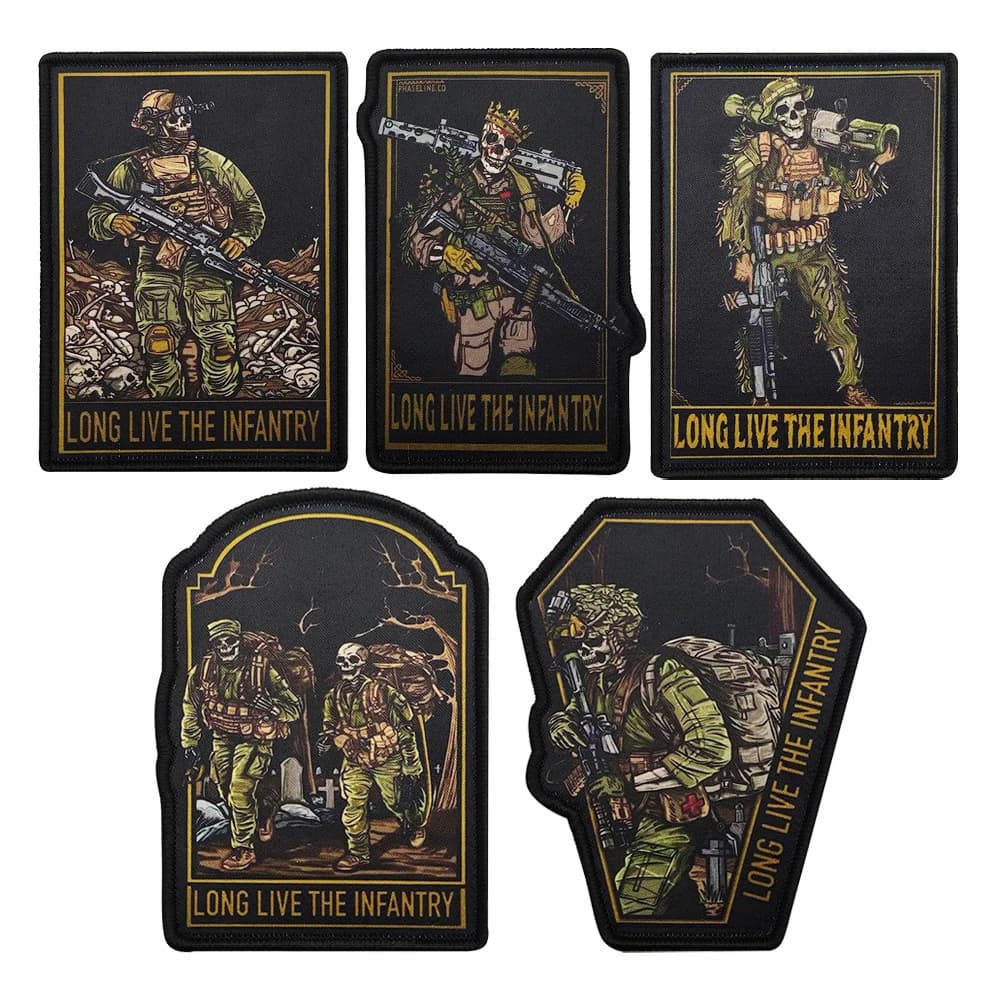 Long Live The Infantry Scheletro Teschio Stampa Patch Bracciale Gancio Anello Distintivo tattico Emblema per zaino Gilet Casco Uniforme