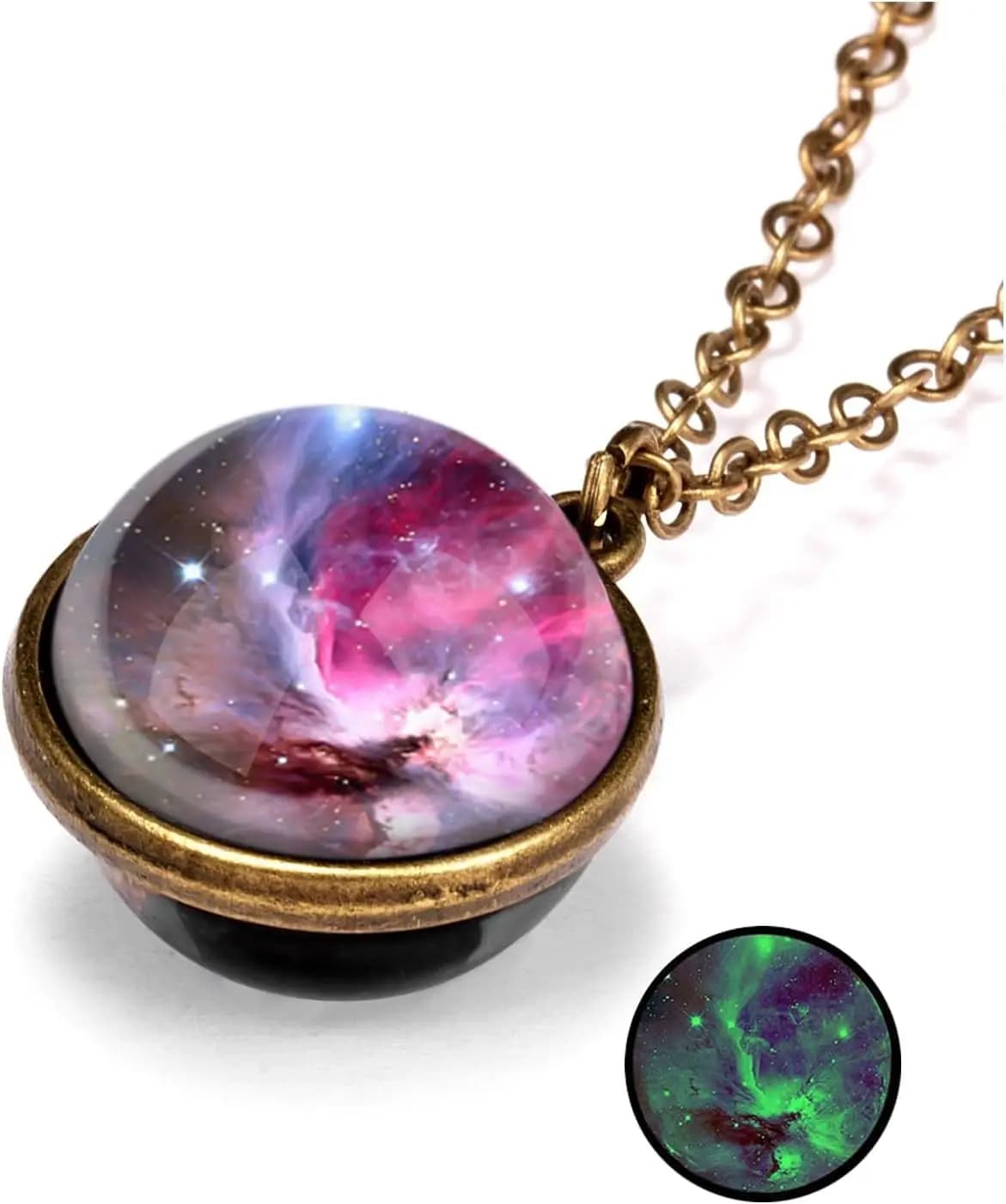Collana con Ciondolo Pianeta Galassia Yocoyee, Luminosa al Buio, Sfera di Cristallo a Doppia Faccia, Luna Terra Astronomia Universo