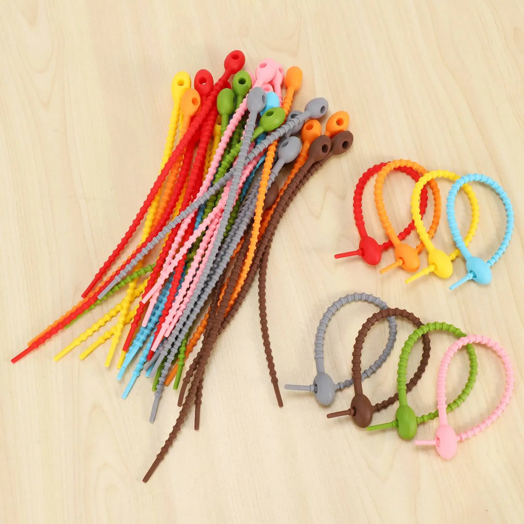 ABJN-40 Pezzi Fascette in Silicone Colorate, Clip per Sacchetti, Fascette per Cavi, Fascette per Pane, Laccetti in Gomma Riutilizzabili, Fascette in Silicone Multiuso